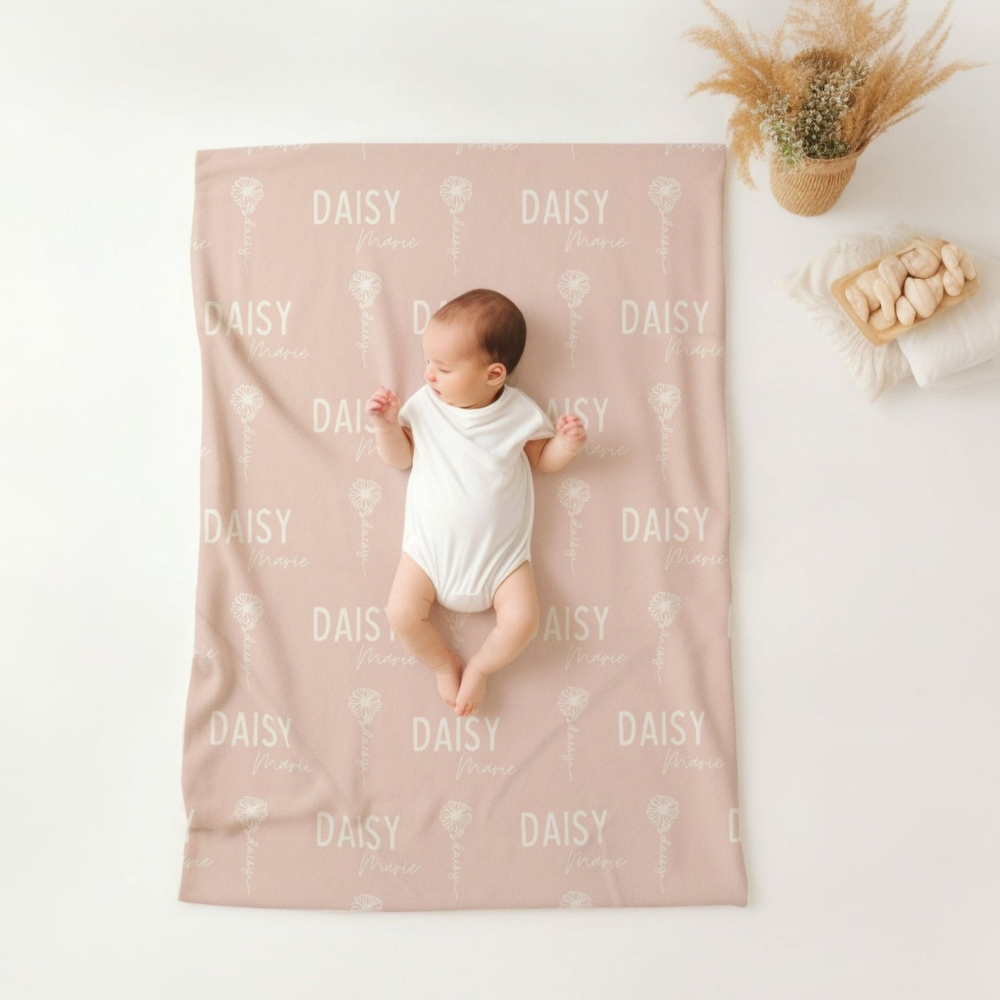 personalised April Birth Flower Baby Blanket | Pink Daisy