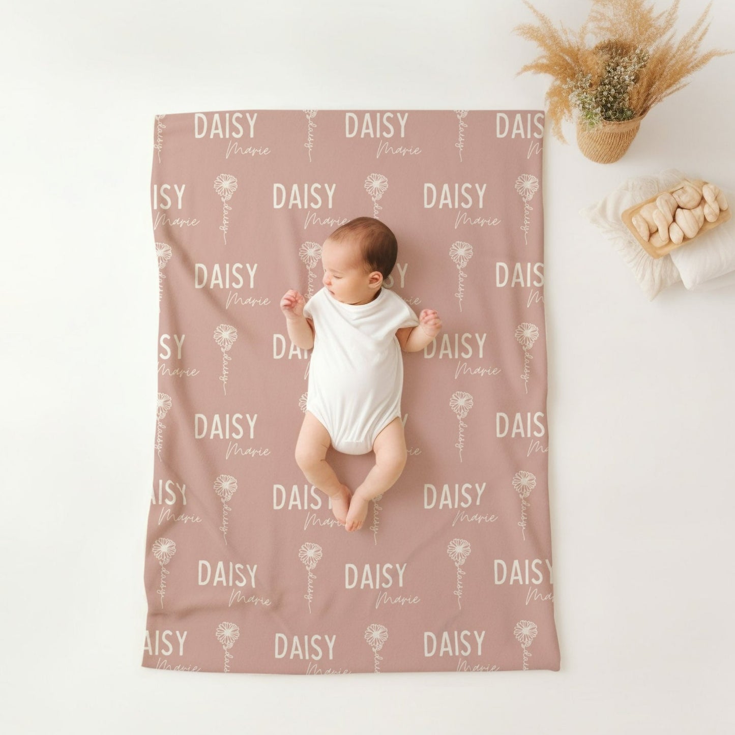 personalised April Birth Flower Baby Blanket | Pink Daisy