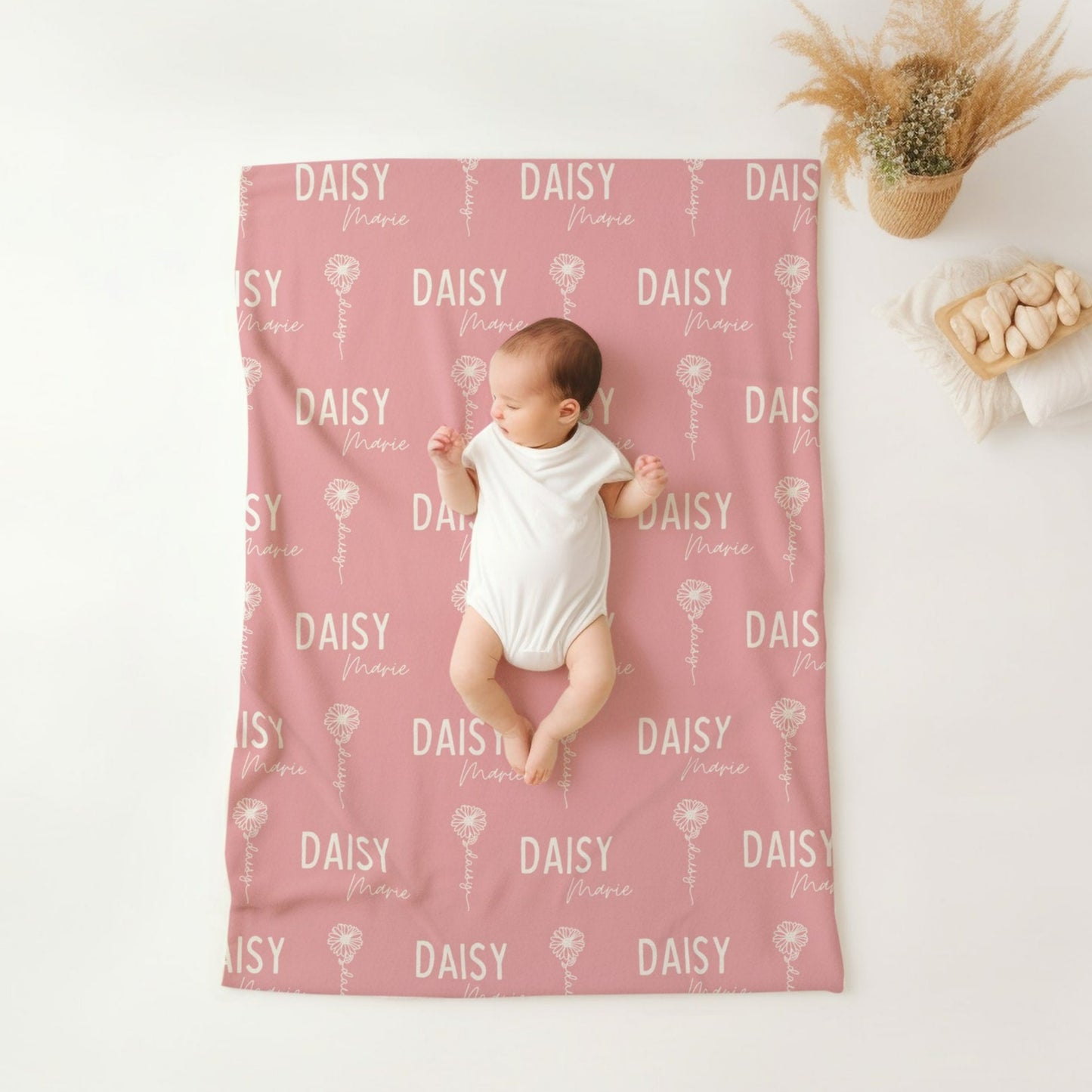 personalised April Birth Flower Baby Blanket | Pink Daisy