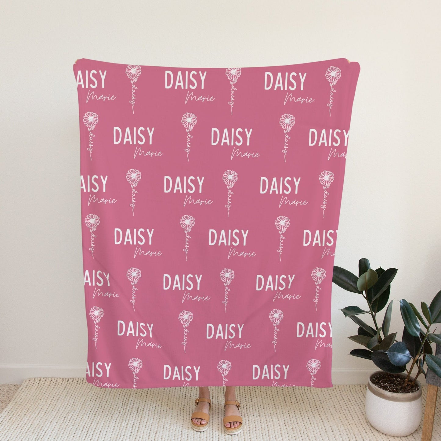 personalised April Birth Flower Baby Blanket | Pink Daisy