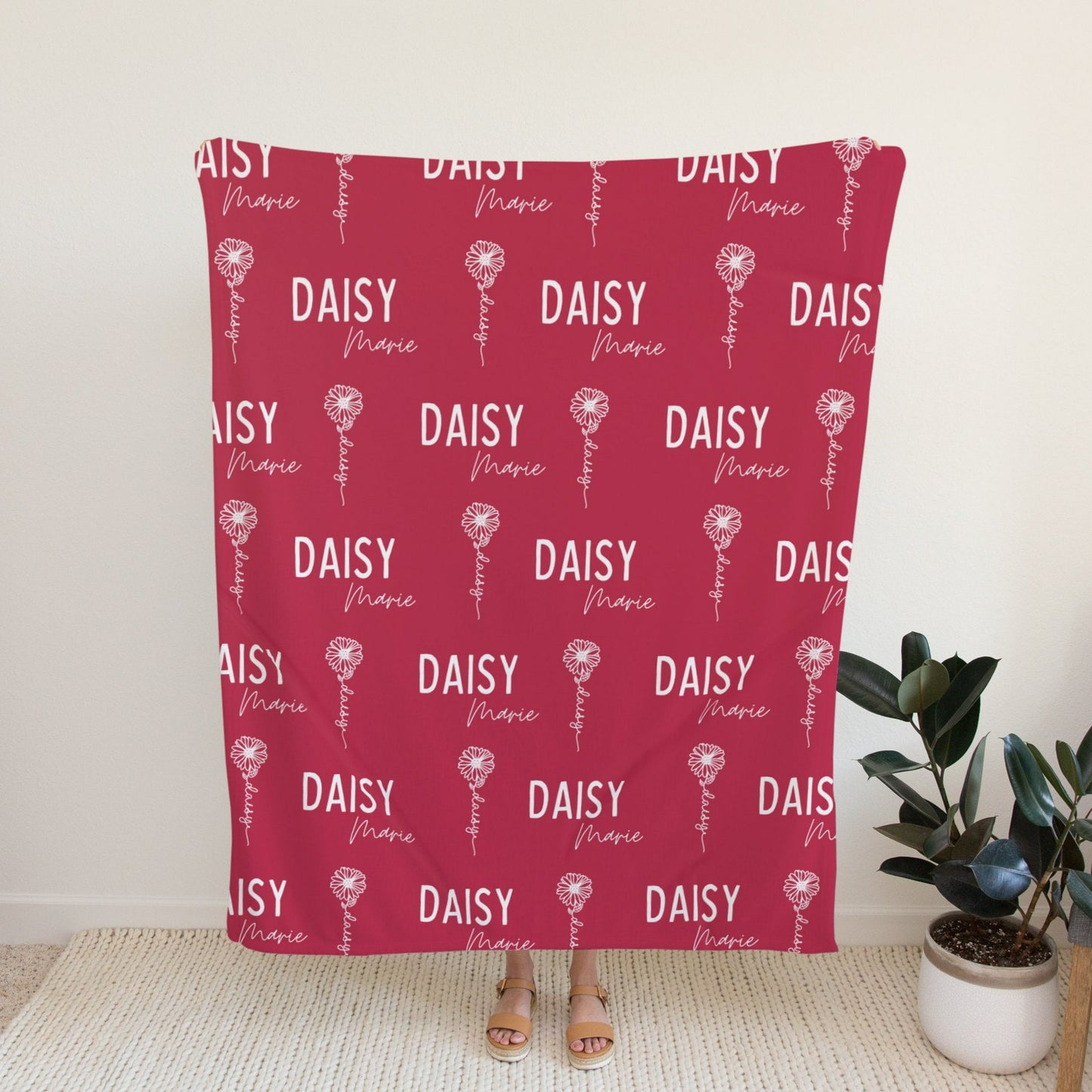 personalised April Birth Flower Baby Blanket | Pink Daisy