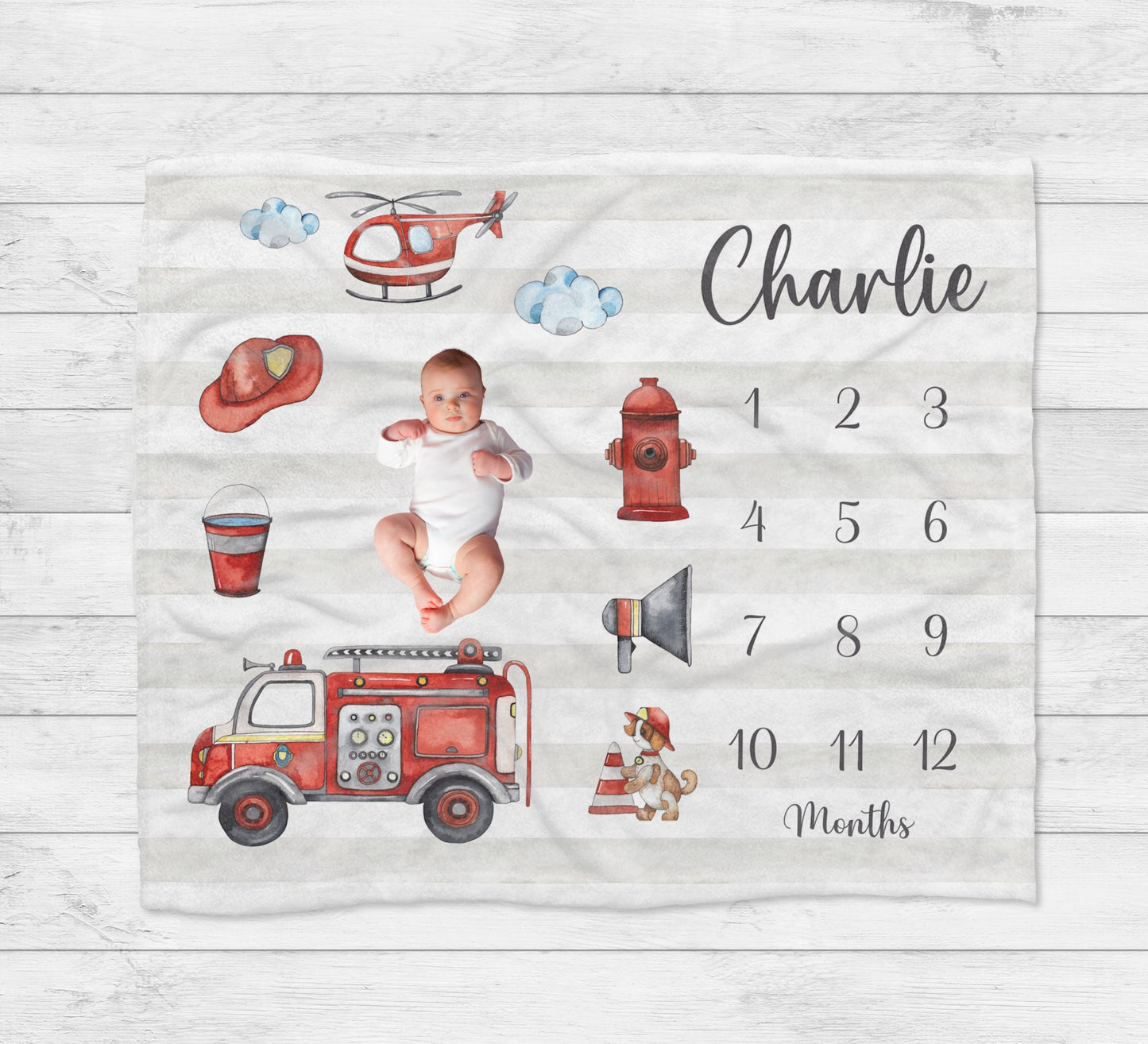 Personalised Firetruck Baby Milestone Blanket