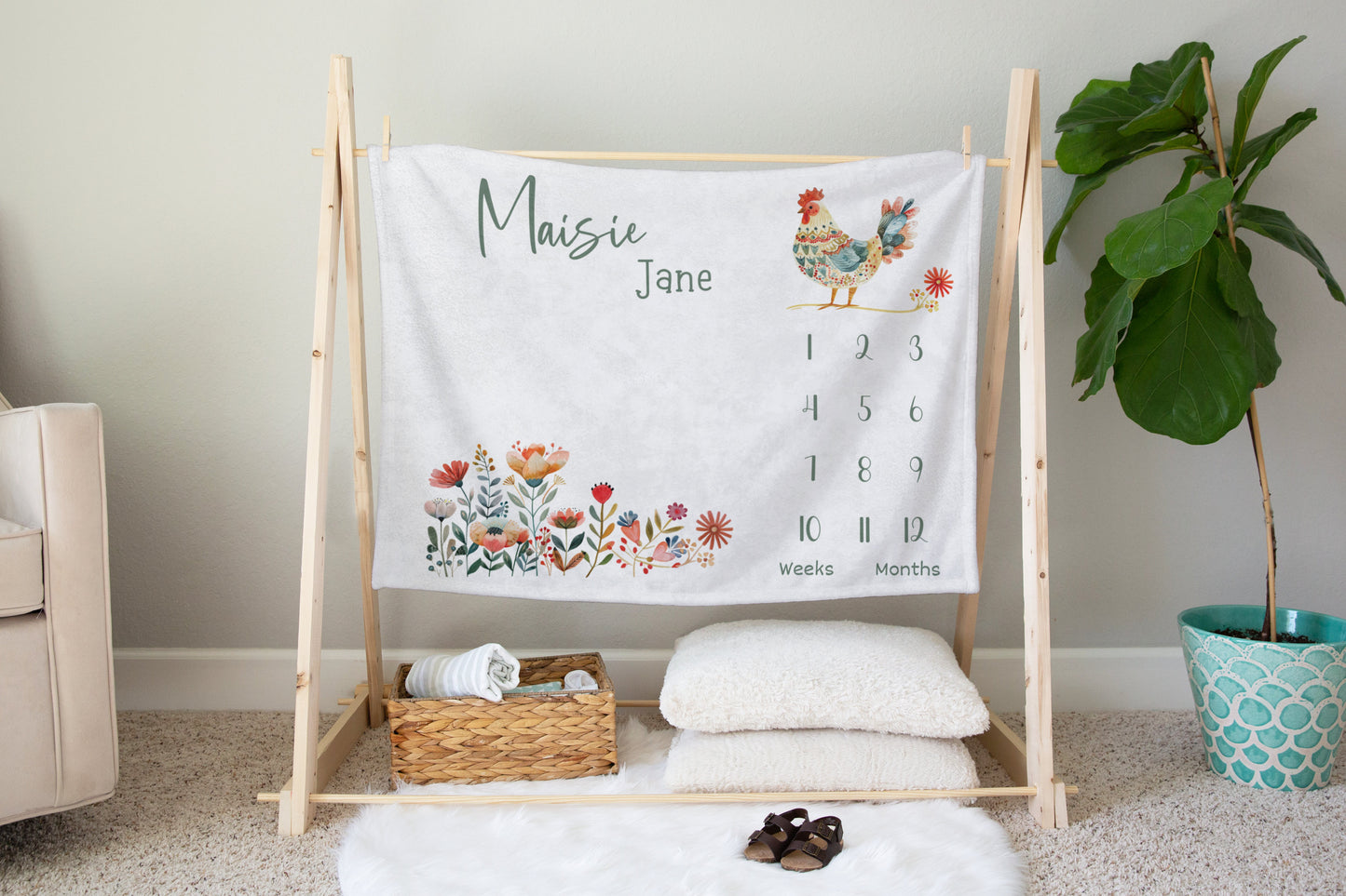Personalised Floral Chicken Milestone Blanket