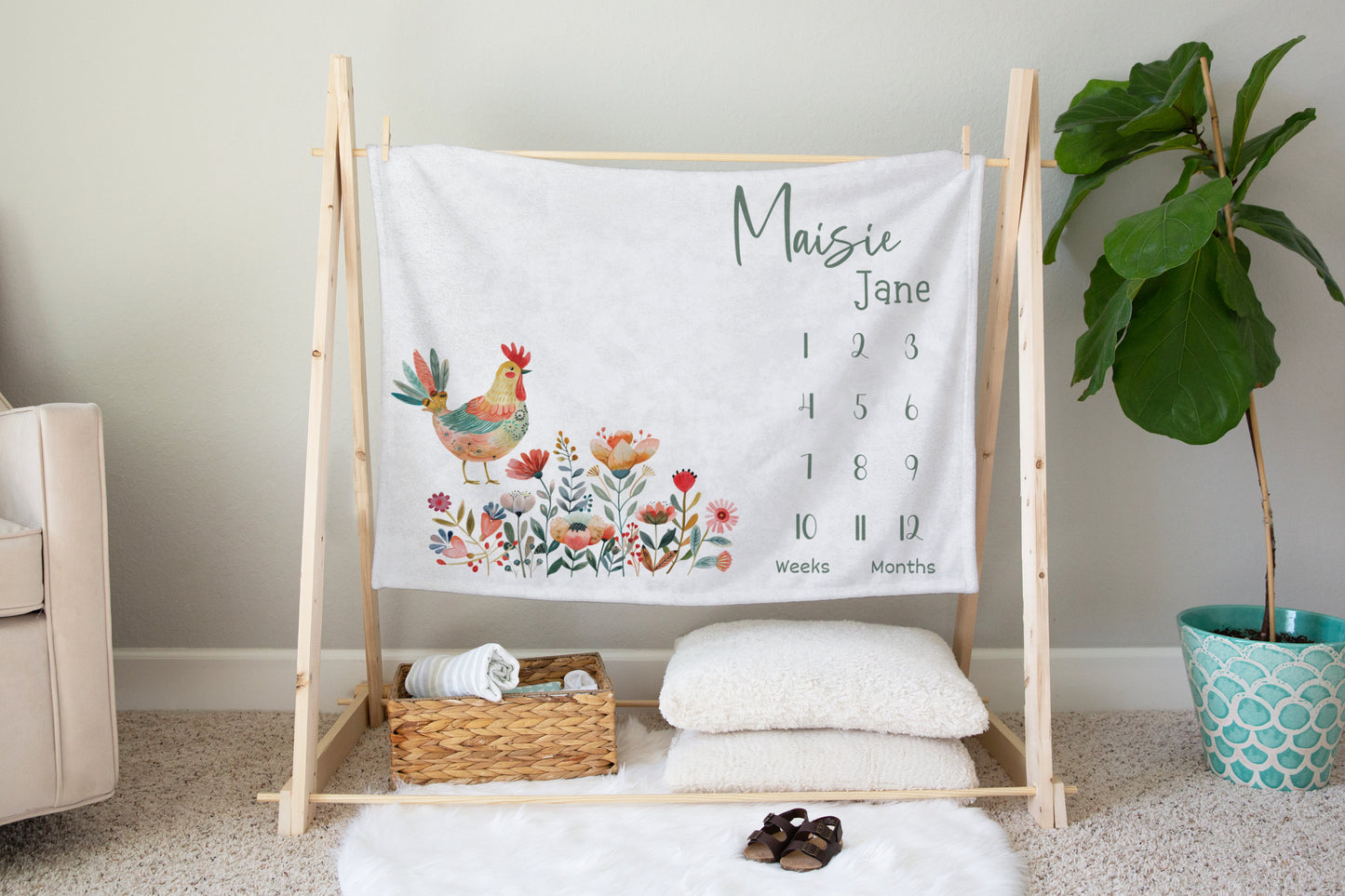Personalised Floral Chicken Milestone Blanket