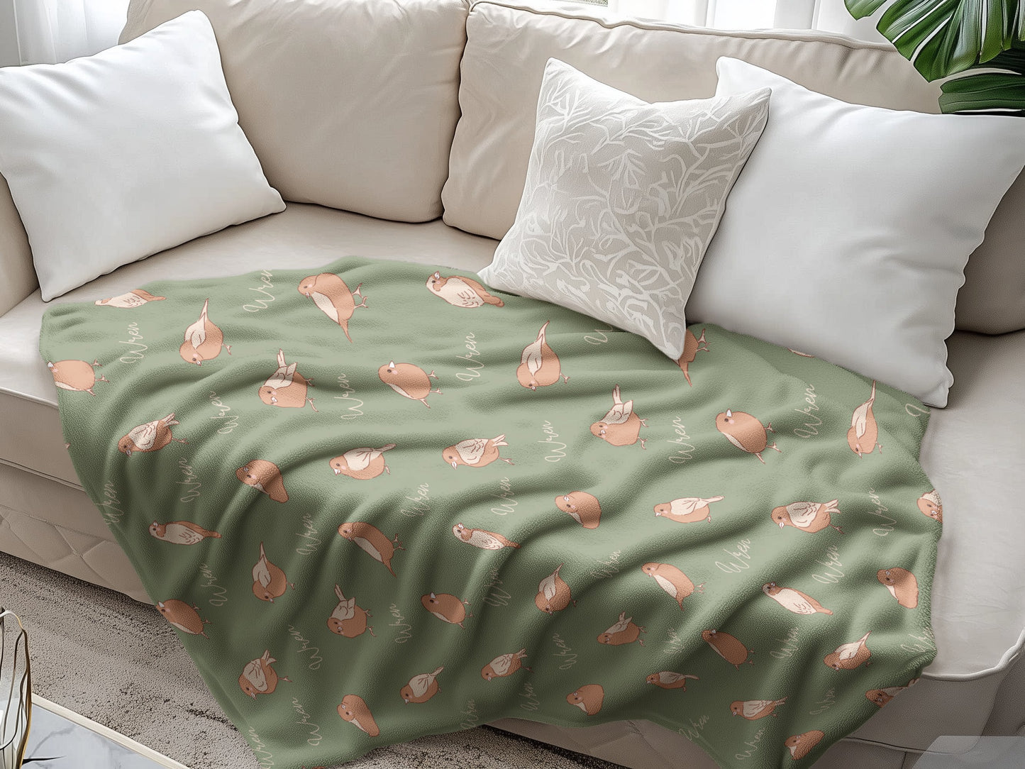 Personalised Green Birds Blanket