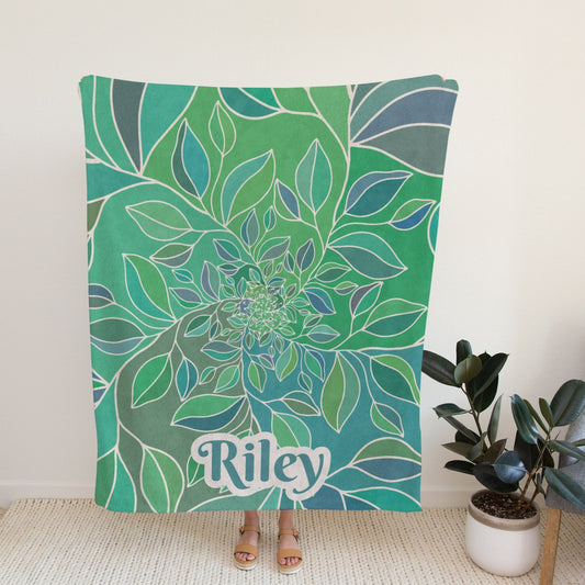 Personalised Green Leaf Blanket