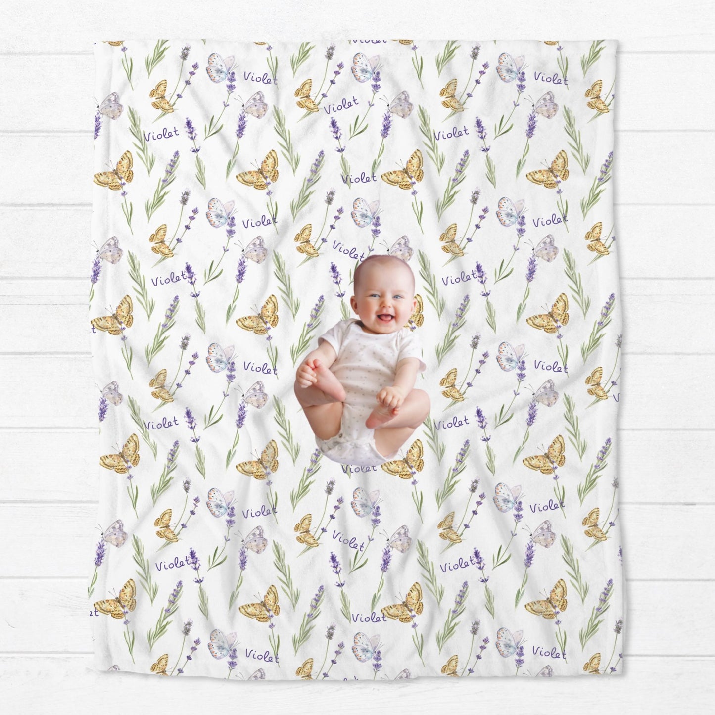Personalised Lavender Butterfly Baby Blanket