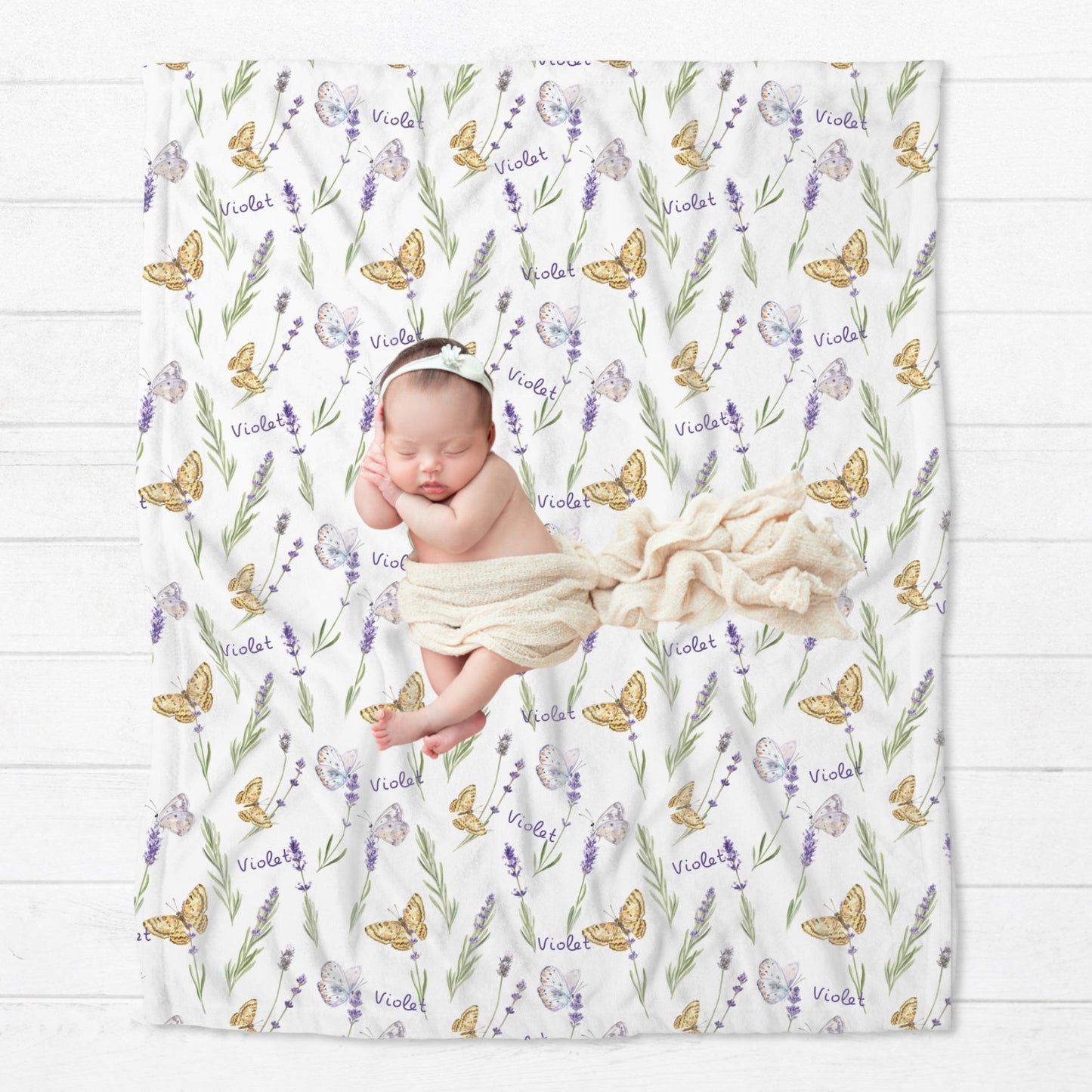 Personalised Lavender Butterfly Baby Blanket