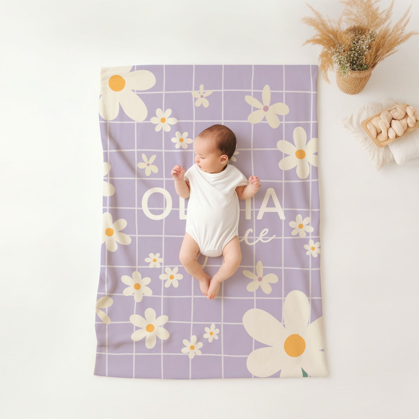 Personalised Purple Lilac Daisy Blanket