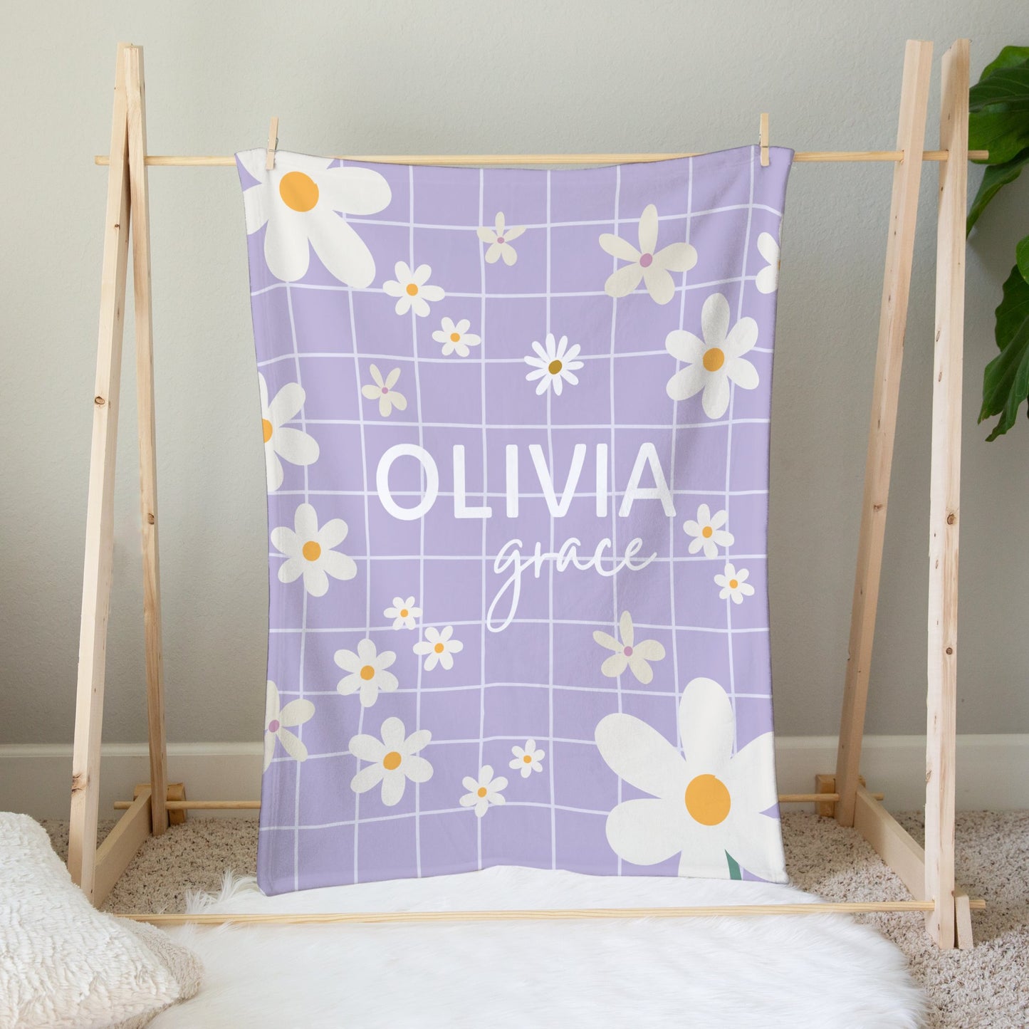 Personalised Purple Lilac Daisy Blanket