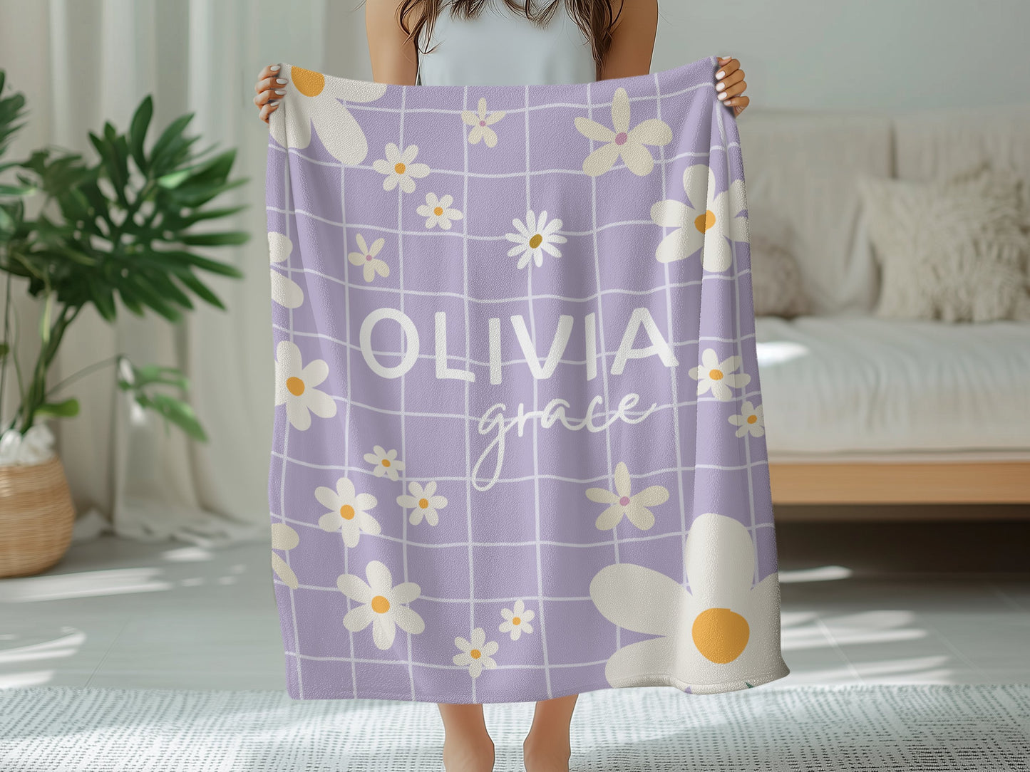 Personalised Purple Lilac Daisy Blanket