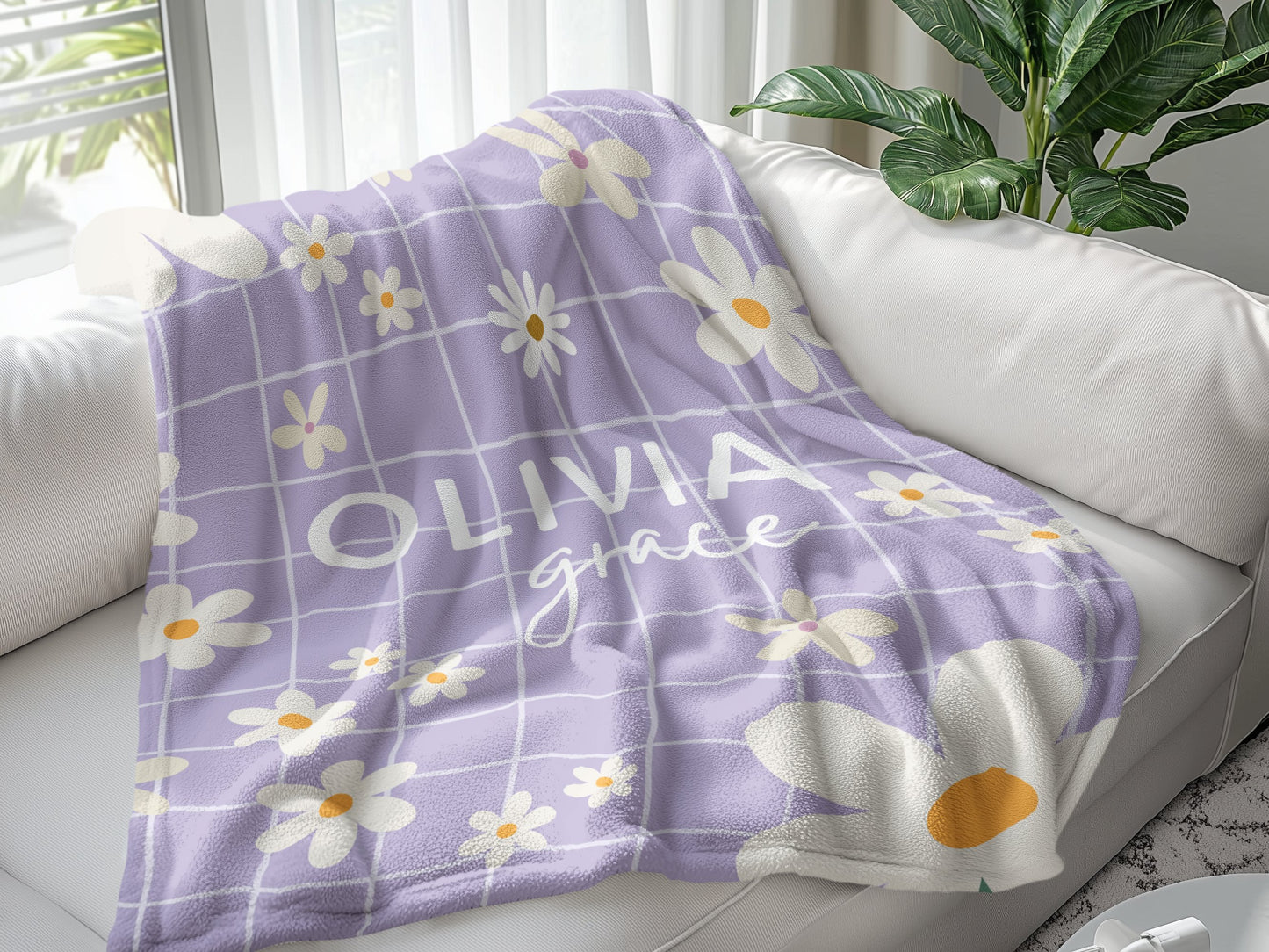 Personalised Purple Lilac Daisy Blanket