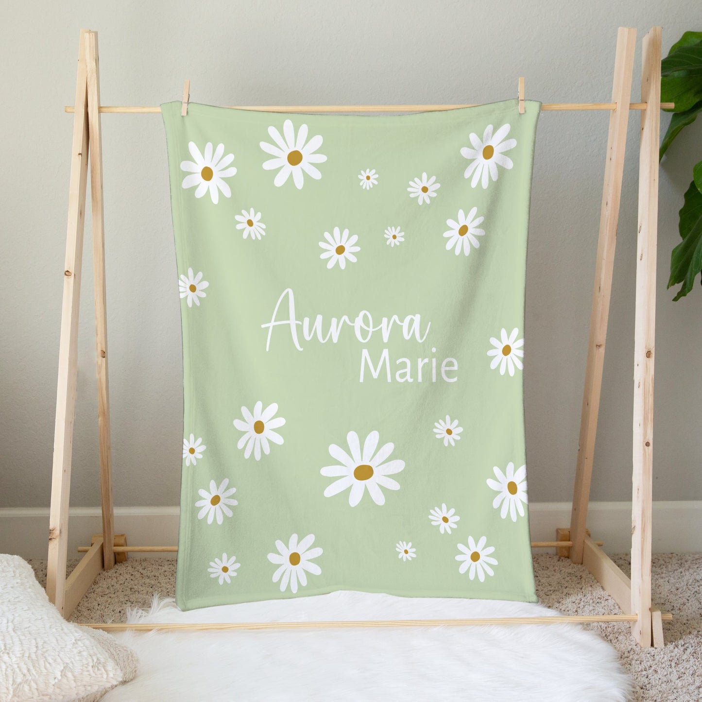 Personalised Lime Daisy Blanket