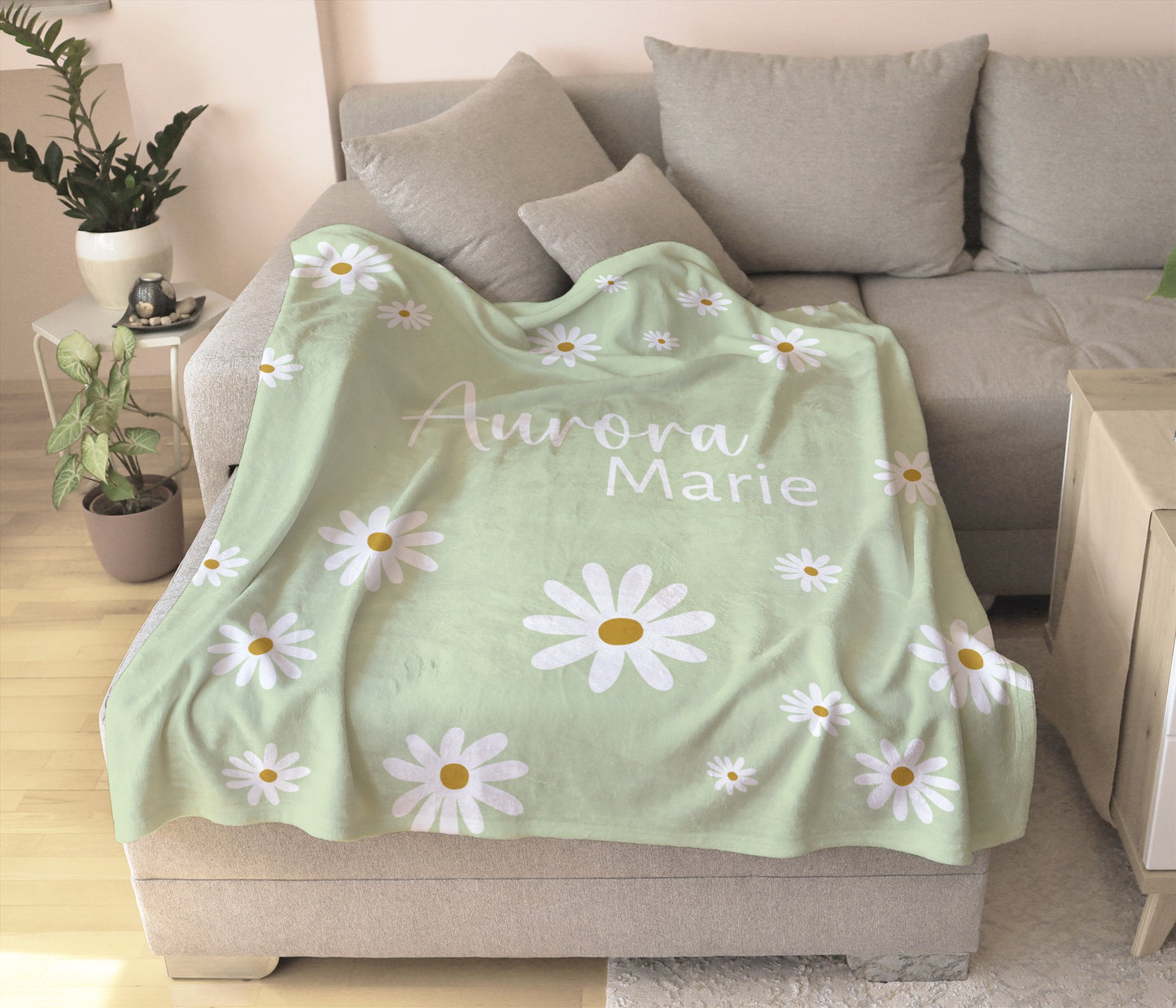 Personalised Lime Daisy Blanket