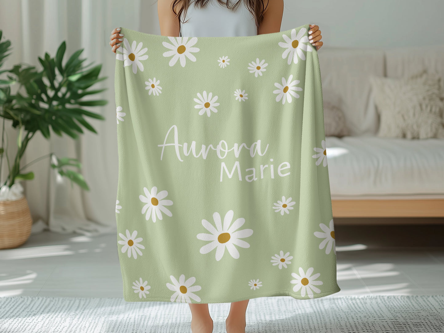 Personalised Lime Daisy Blanket