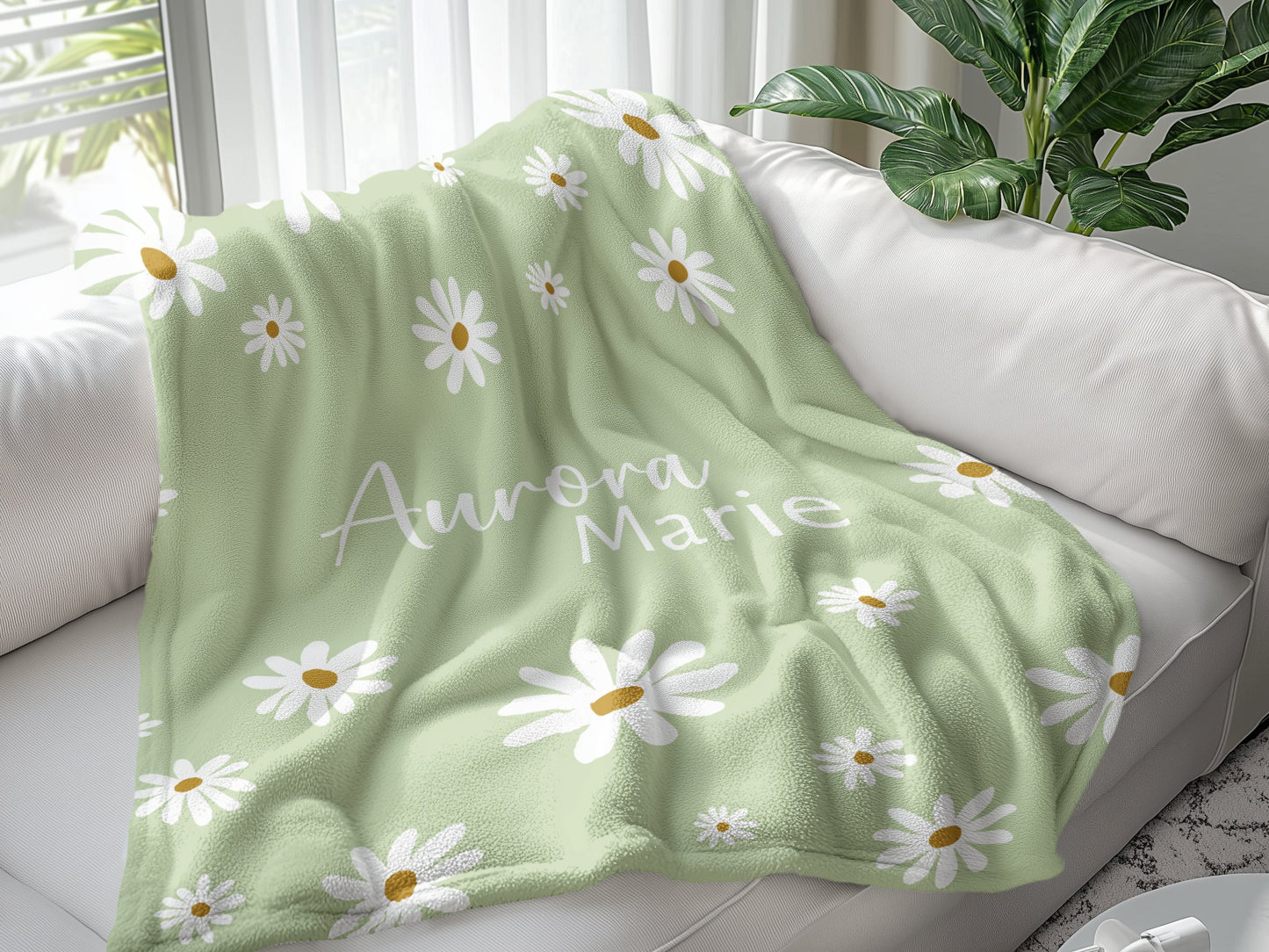 Personalised Lime Daisy Blanket