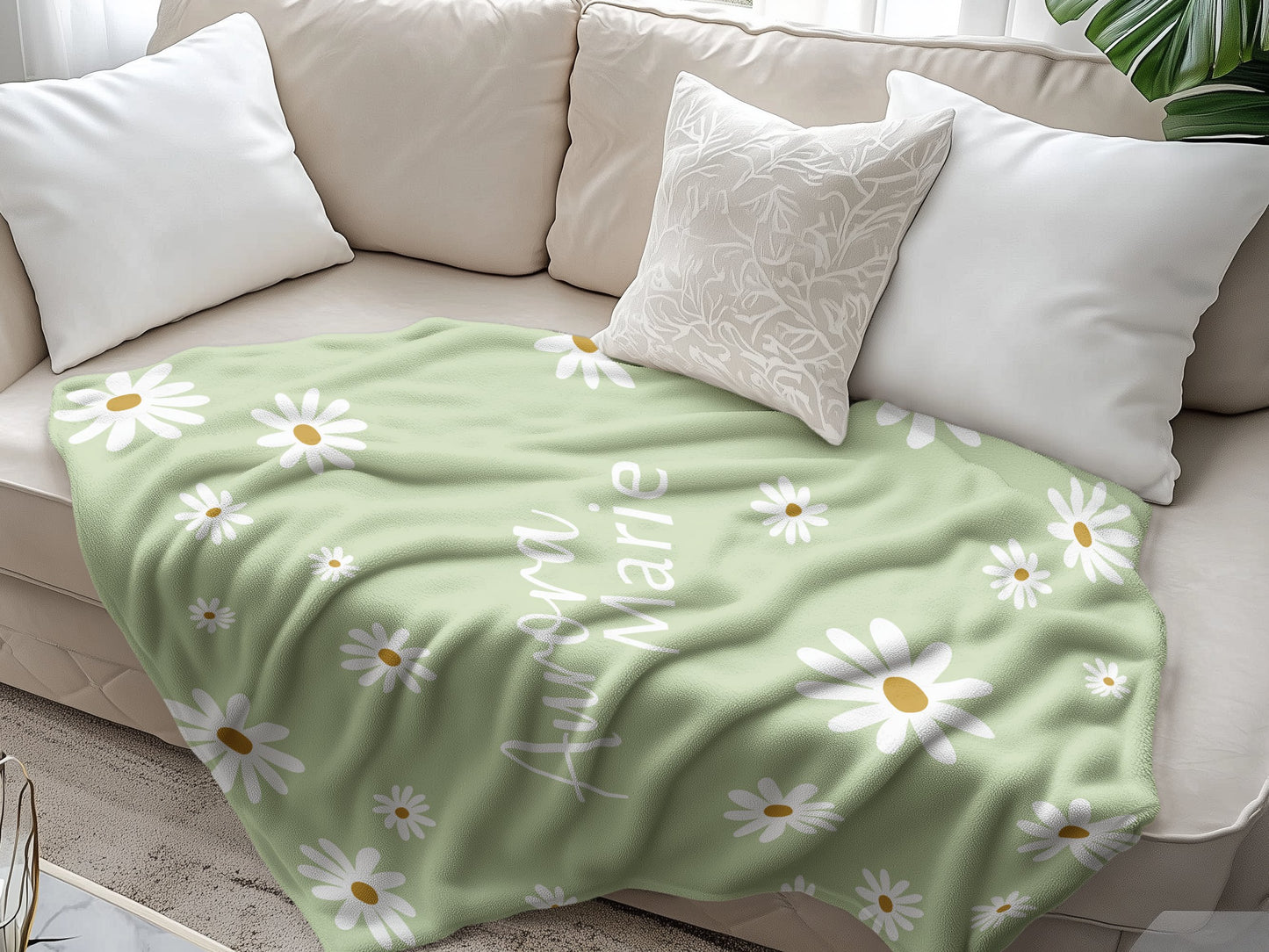 Personalised Lime Daisy Blanket