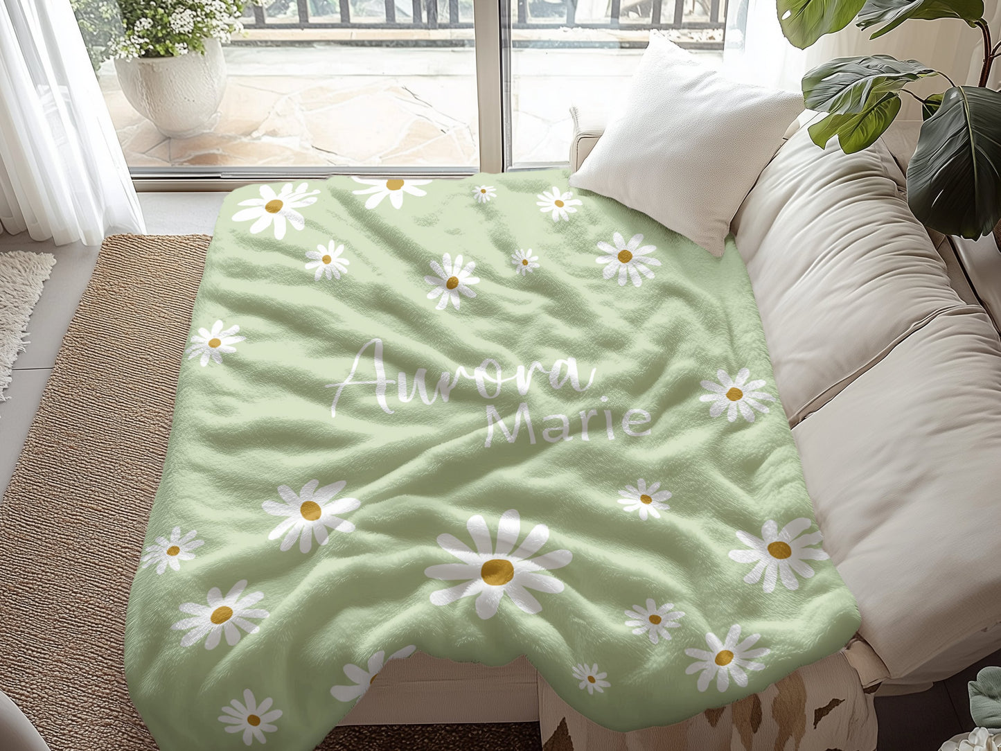Personalised Lime Daisy Blanket