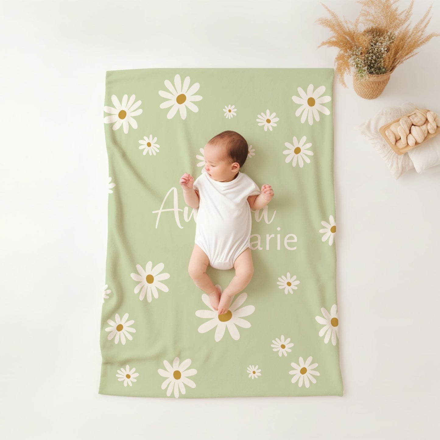 Personalised Lime Daisy Blanket