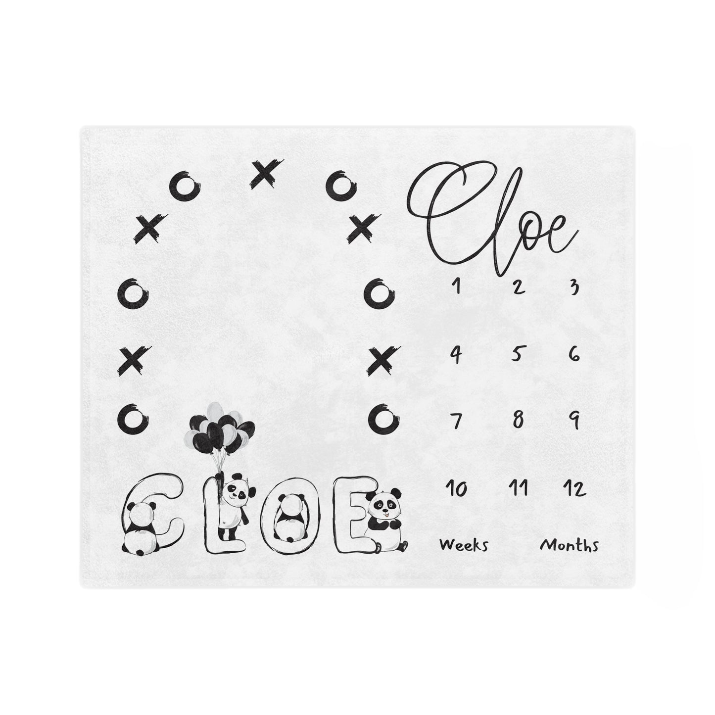 Personalised Panda XOXO Baby Milestone Blanket