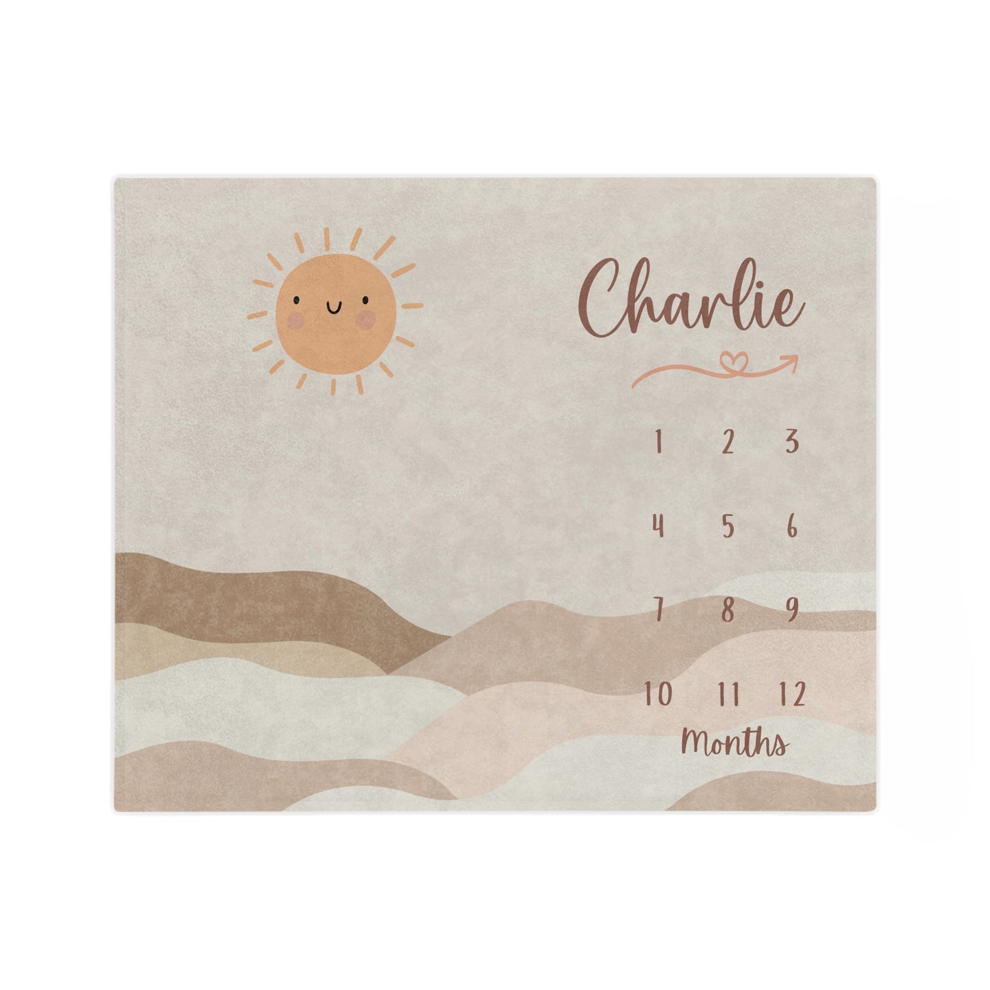 Personalised Boho Mountain Sun Baby Milestone Blanket