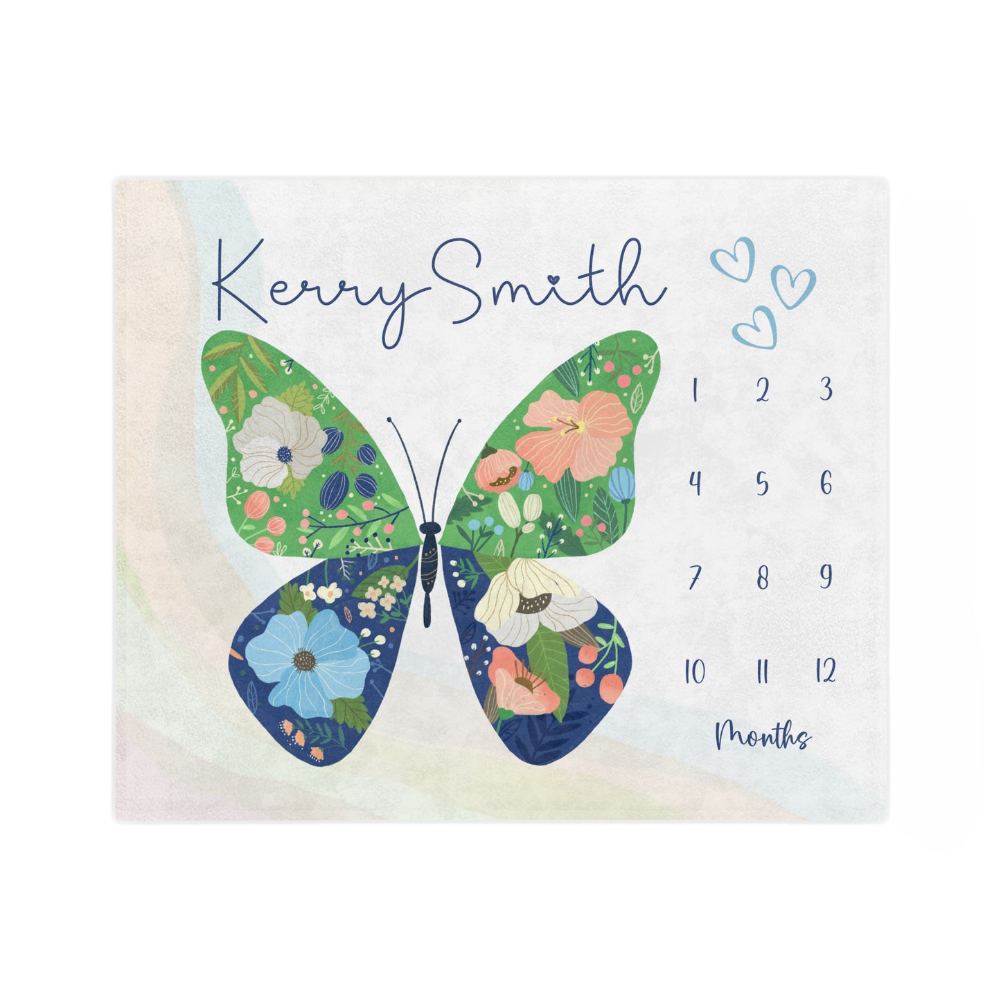 Personalised Retro Butterfly Floral Baby Girl Milestone Blanket