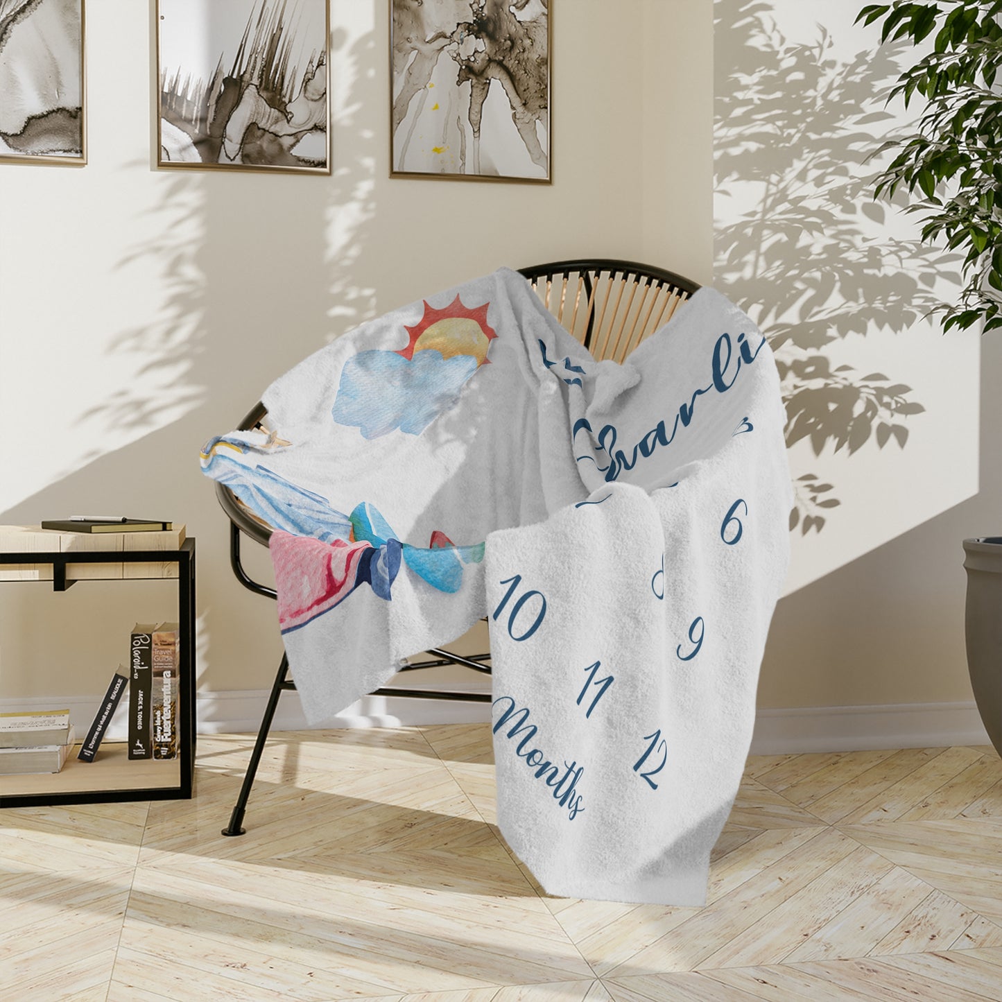 Personalised Summer Holiday Surfboard Caravan Baby Milestone Blanket