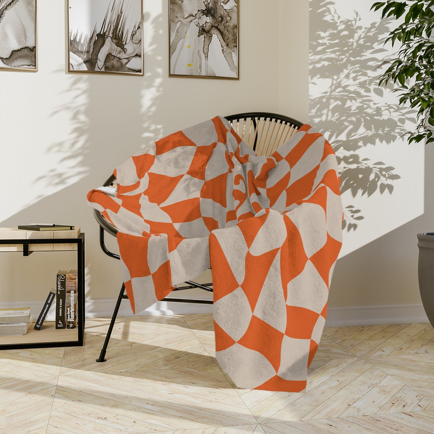 Personalised Orange Wavy Checkered Blanket
