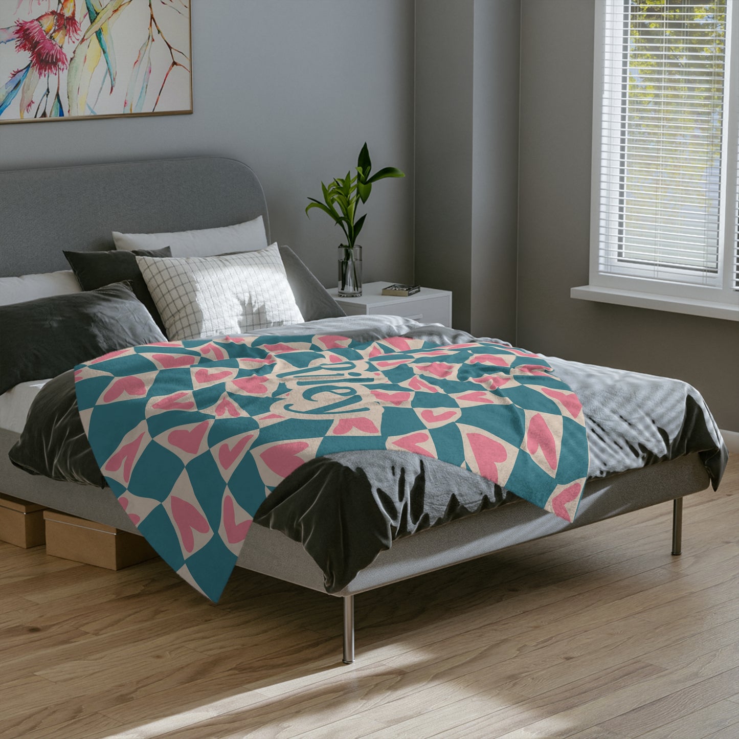 Personalised Checkered Hearts Blanket