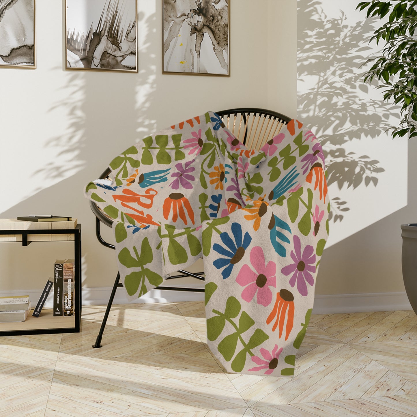Personalised Groovy Floral Checkered Blanket
