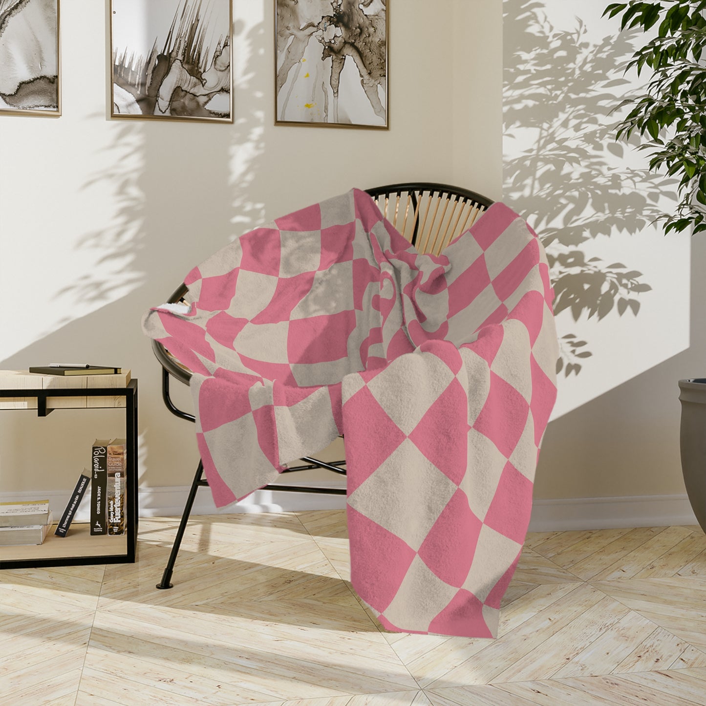 Personalised Pink Wavy Checkered Blanket