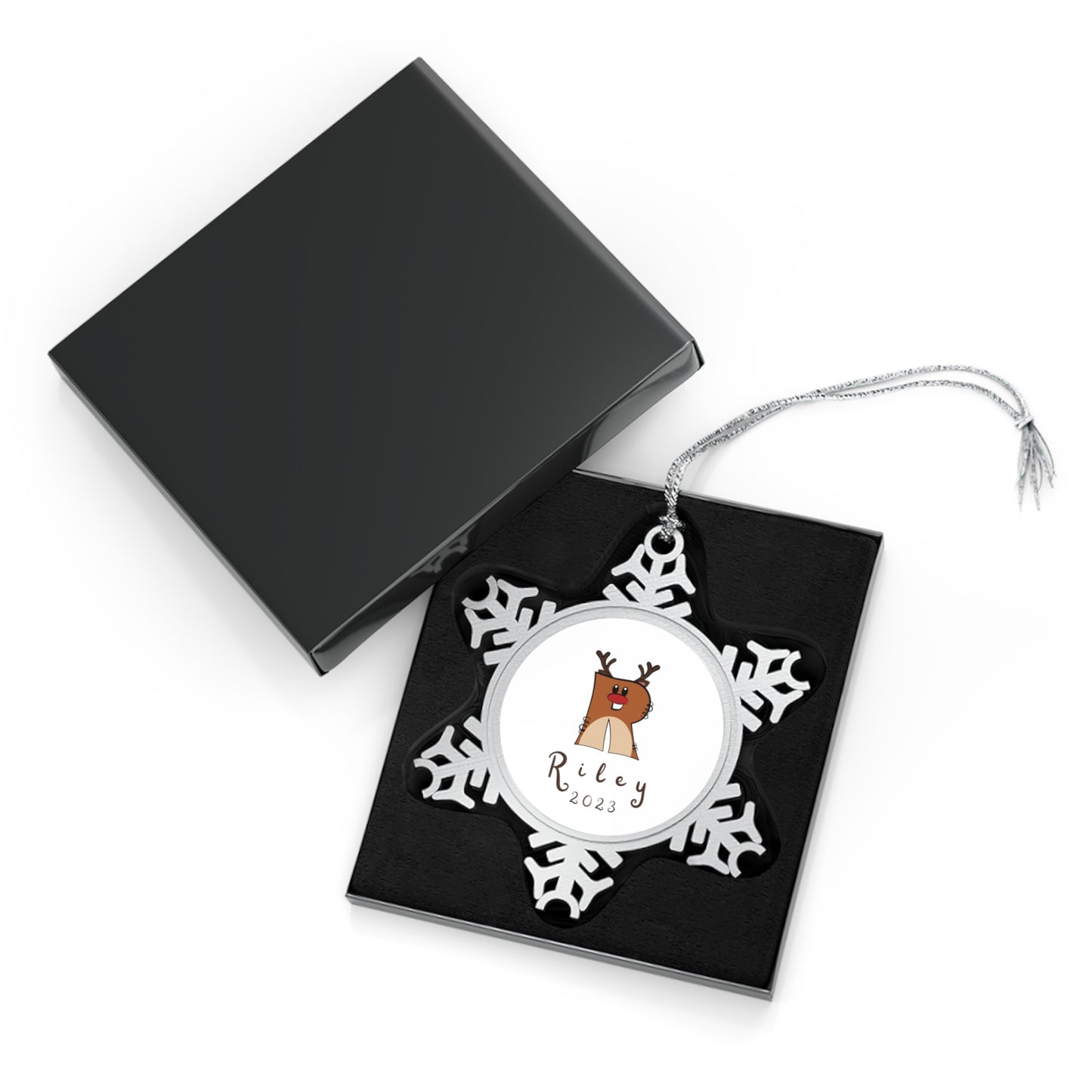 Personalised Pewter Snowflake Ornament | Christmas Deer Letter & Name