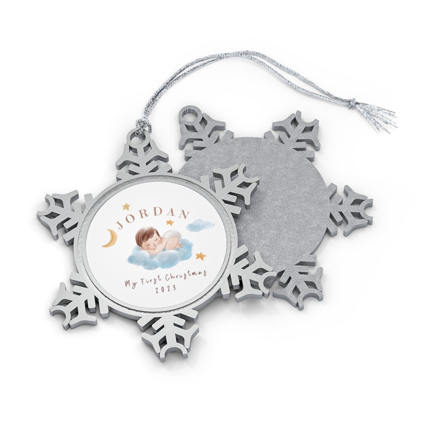 Personalised Pewter Snowflake Ornament | Sleeping Baby