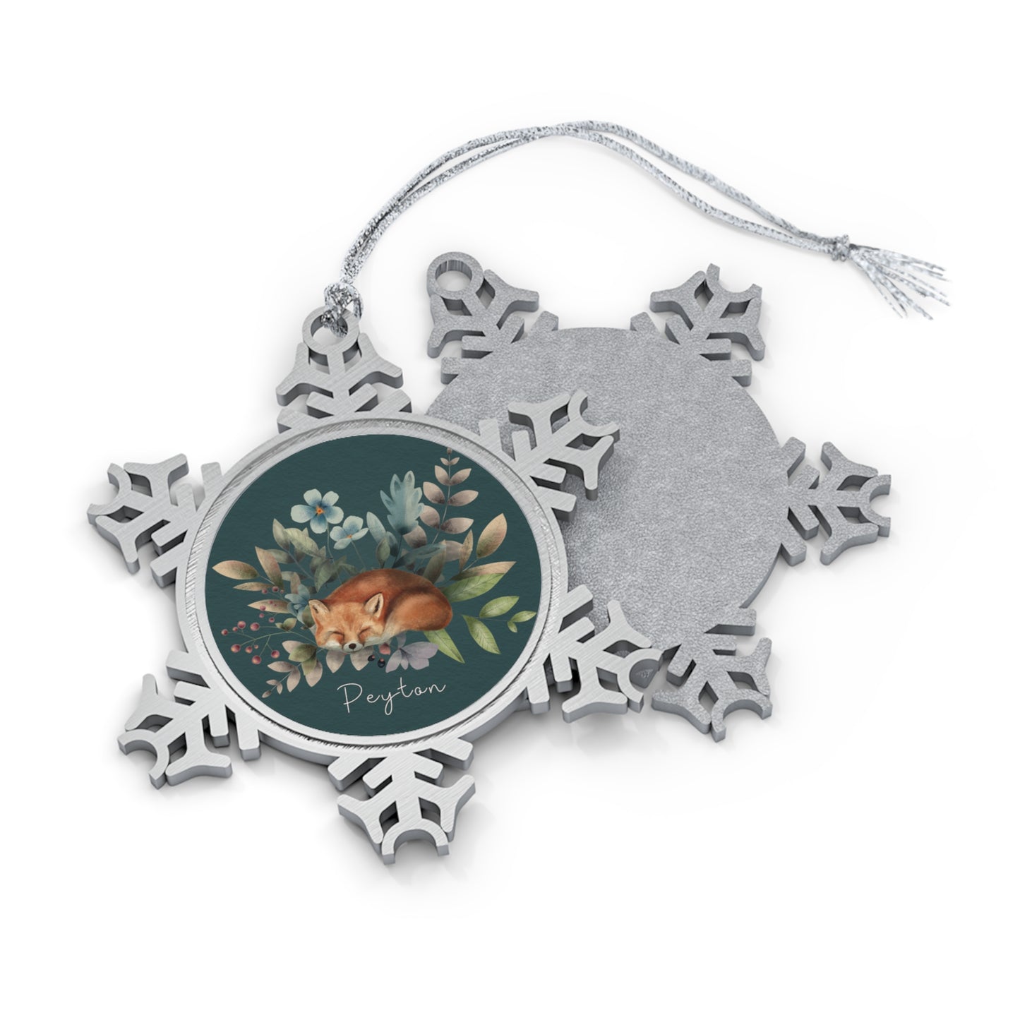 Personalised Pewter Snowflake Ornament | Woodland Fox