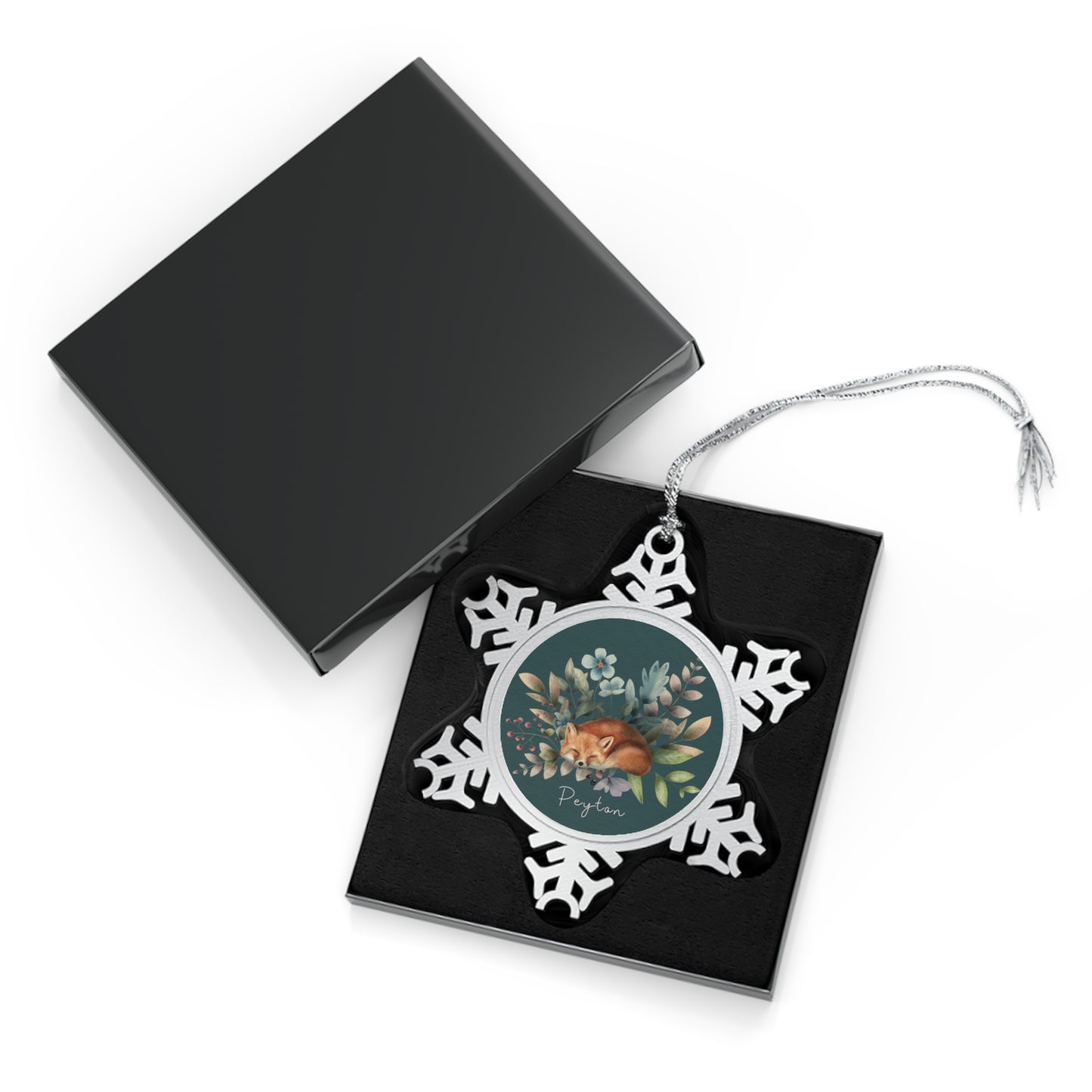 Personalised Pewter Snowflake Ornament | Woodland Fox