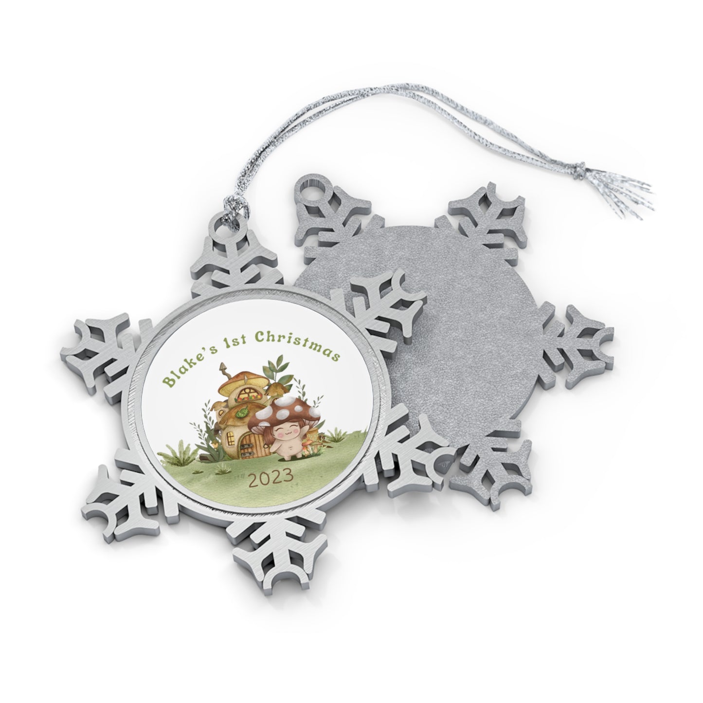 Personalised Pewter Snowflake Ornament | Mushroom Baby