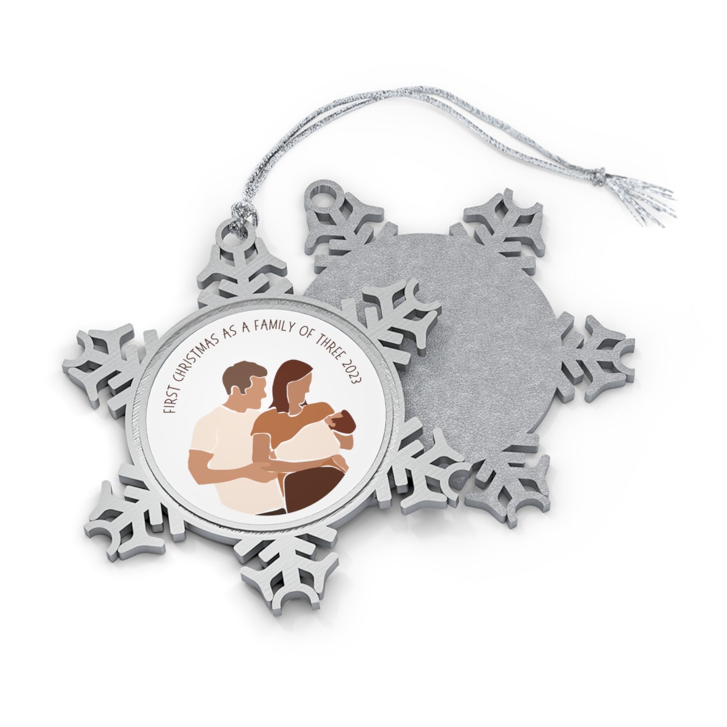Personalised Pewter Snowflake Ornament | 1st Christmas as Family of 3