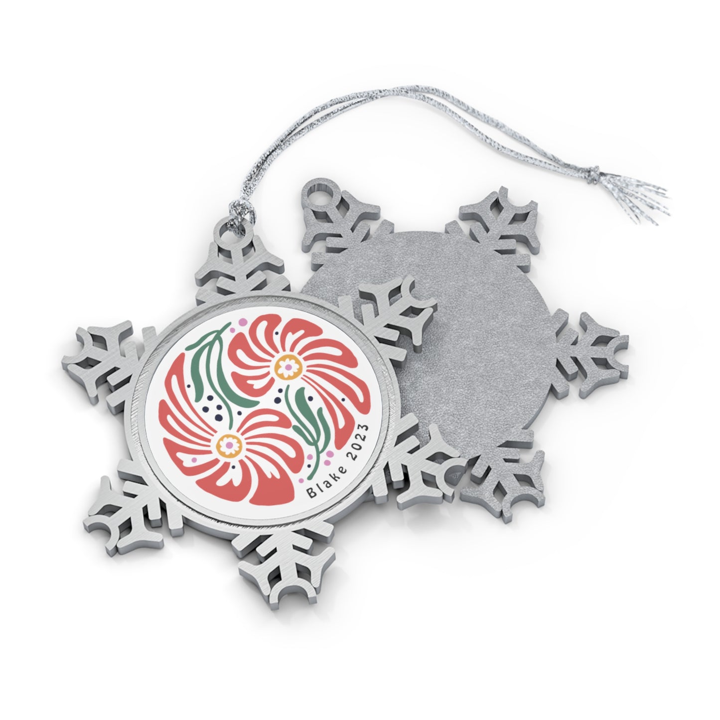 Personalised Pewter Snowflake Ornament | Retro Flowers