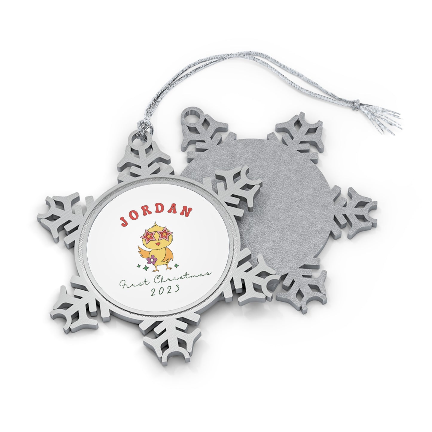 Personalised Pewter Snowflake Ornament | Funny Baby Chicken