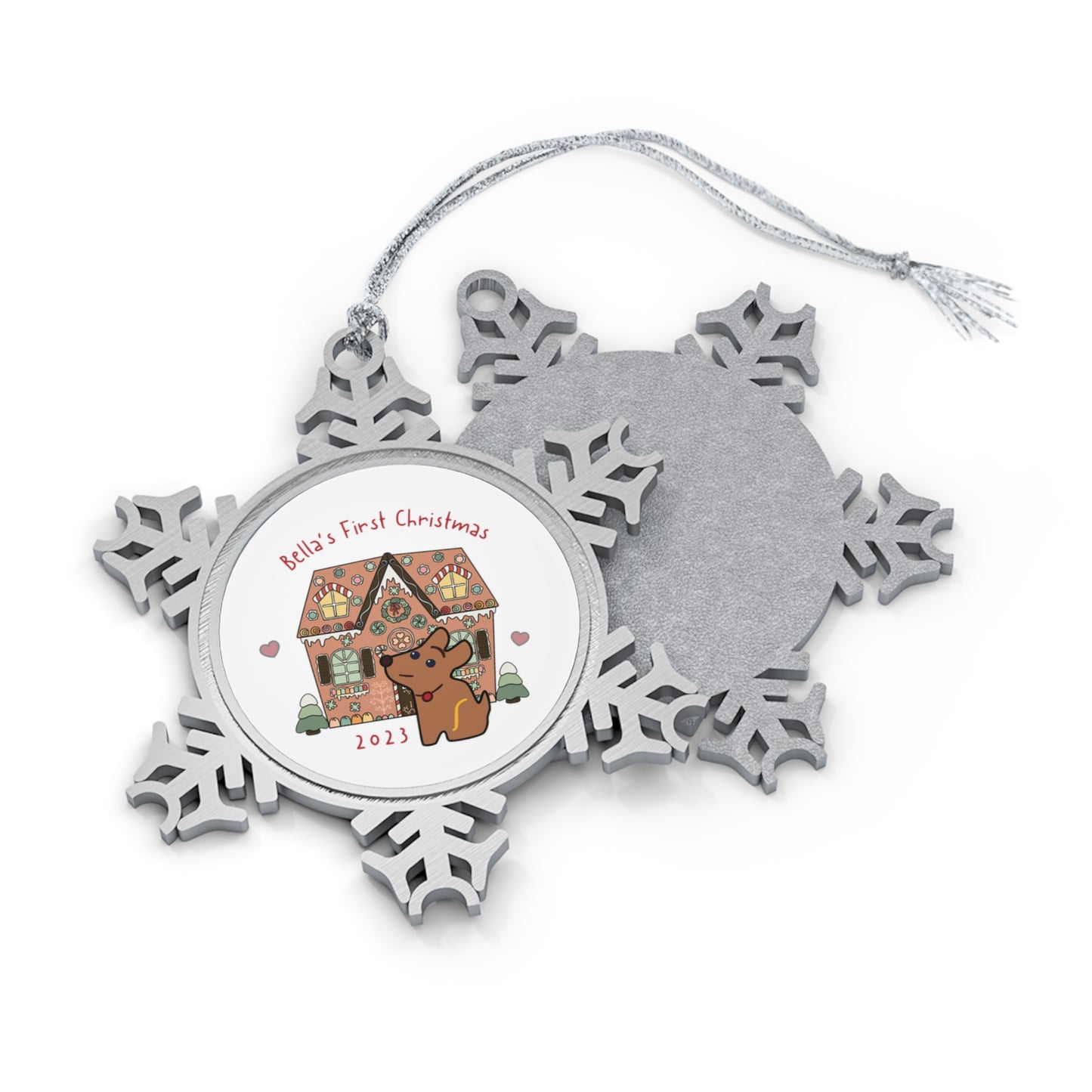 Personalised Pewter Snowflake Ornament | Gingerbread Dog