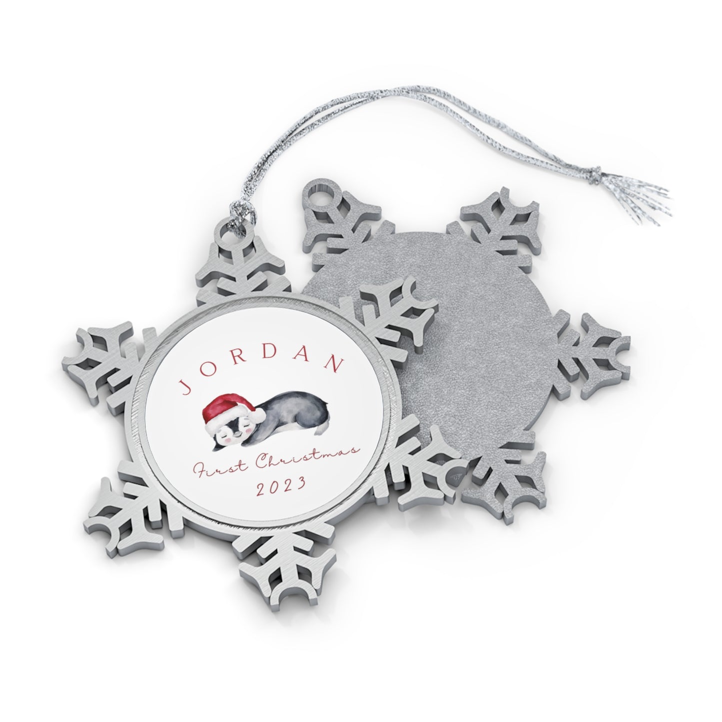 Personalised Pewter Snowflake Ornament | Baby Penguin