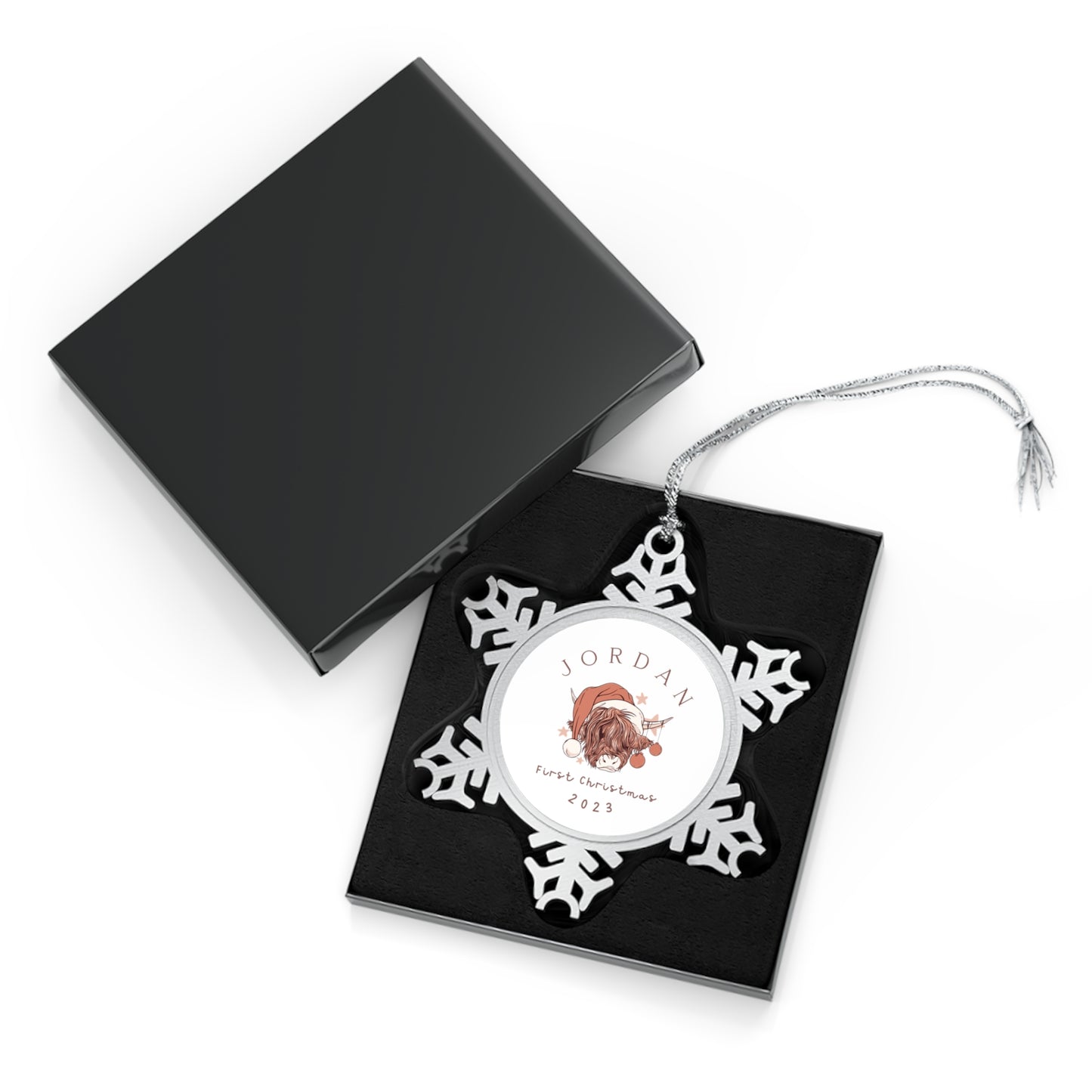 Personalised Pewter Snowflake Ornament | Christmas Cow