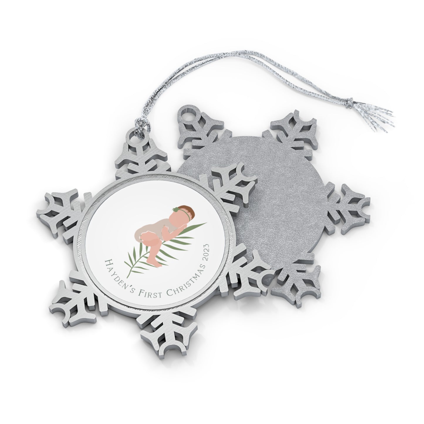 Personalised Pewter Snowflake Ornament | Baby's First Christmas