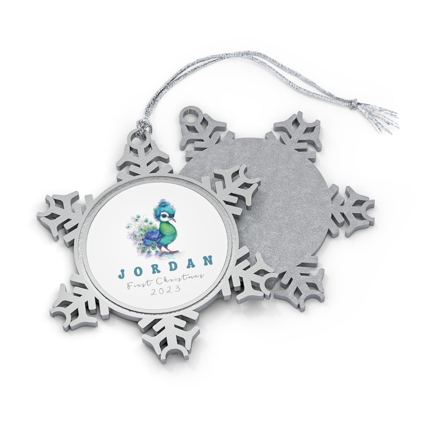 Personalised Pewter Snowflake Ornament | Baby Peacock