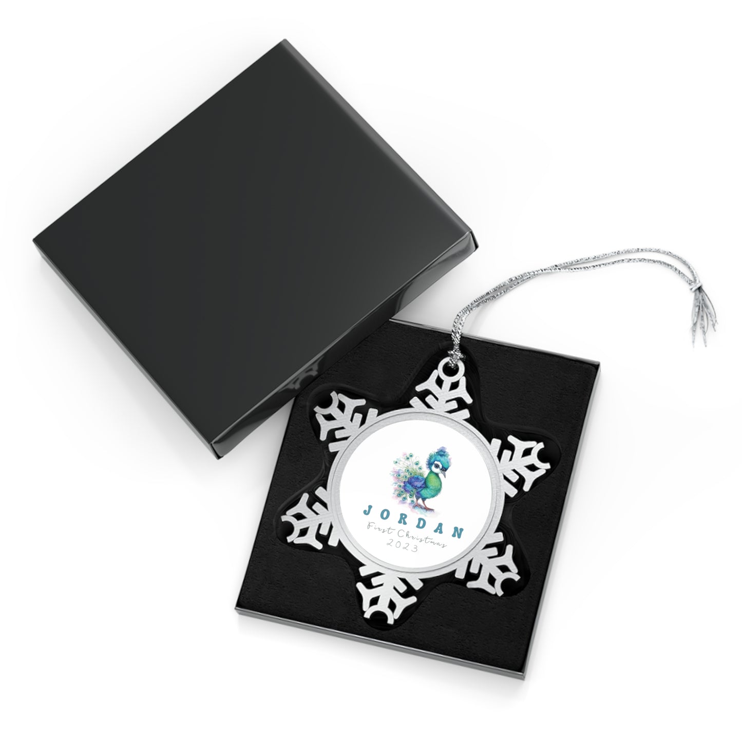 Personalised Pewter Snowflake Ornament | Baby Peacock