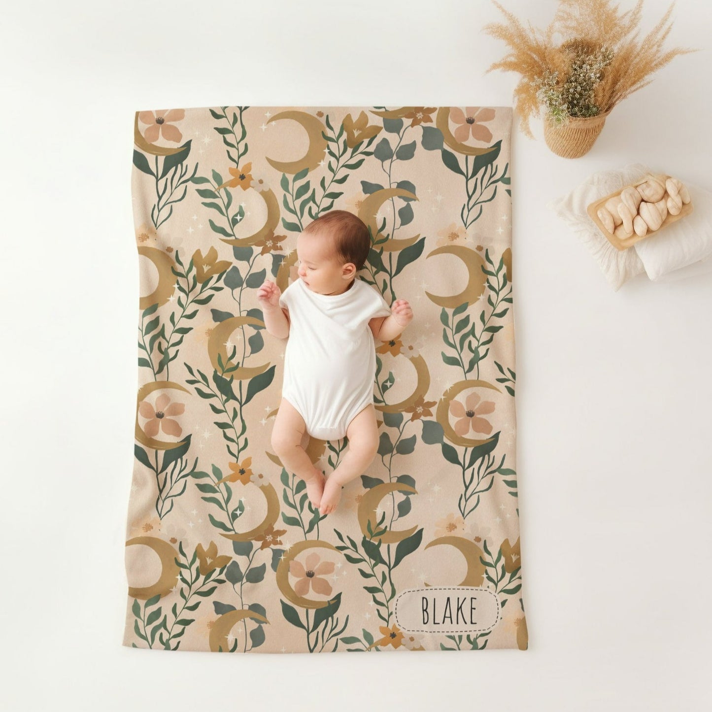 Personalised Boho Floral Crescent Blanket