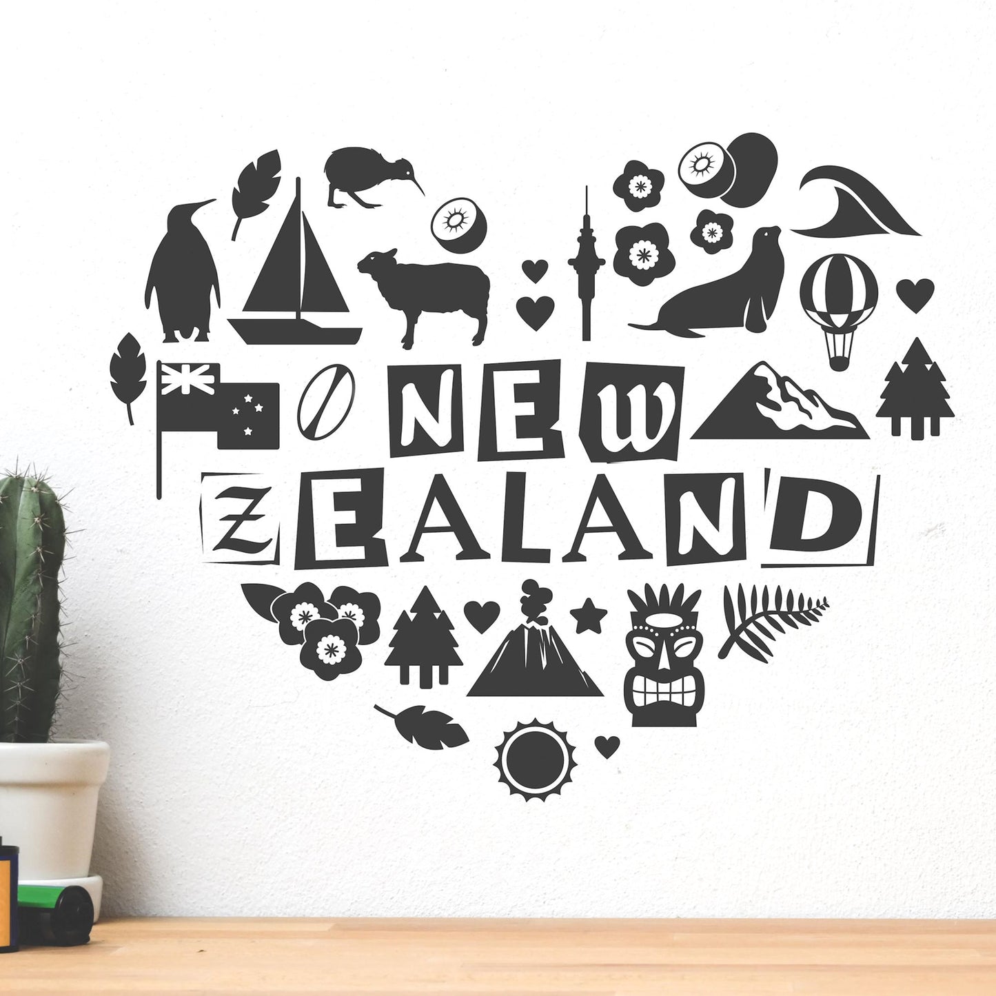 love NZ New Zealand heart kiwiana wall decal