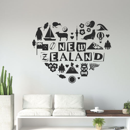 love NZ New Zealand heart kiwiana wall decal