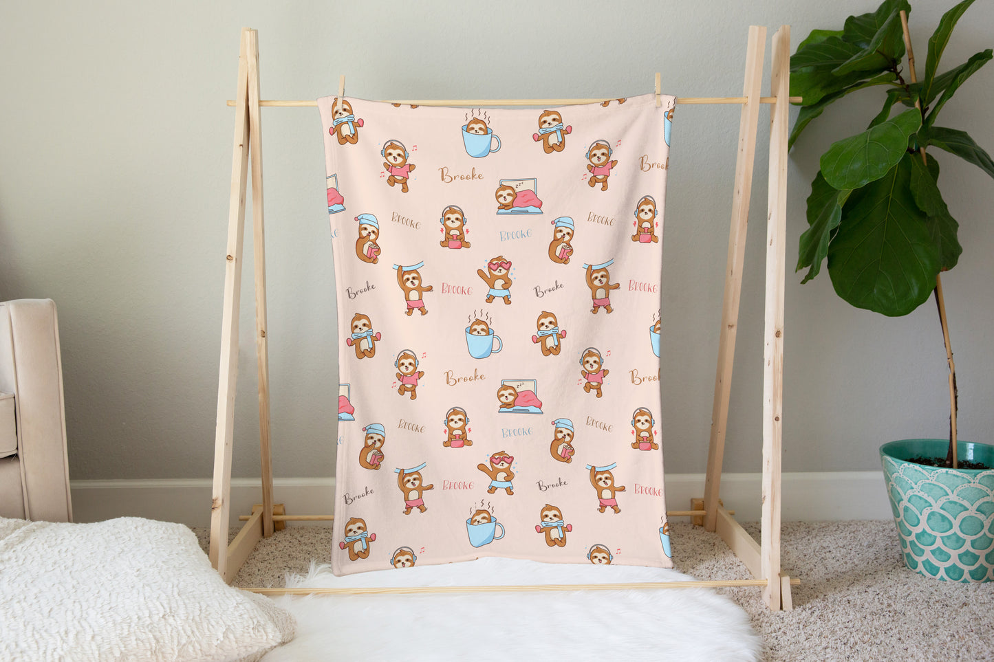 Personalised Cute Baby Sloth Blanket