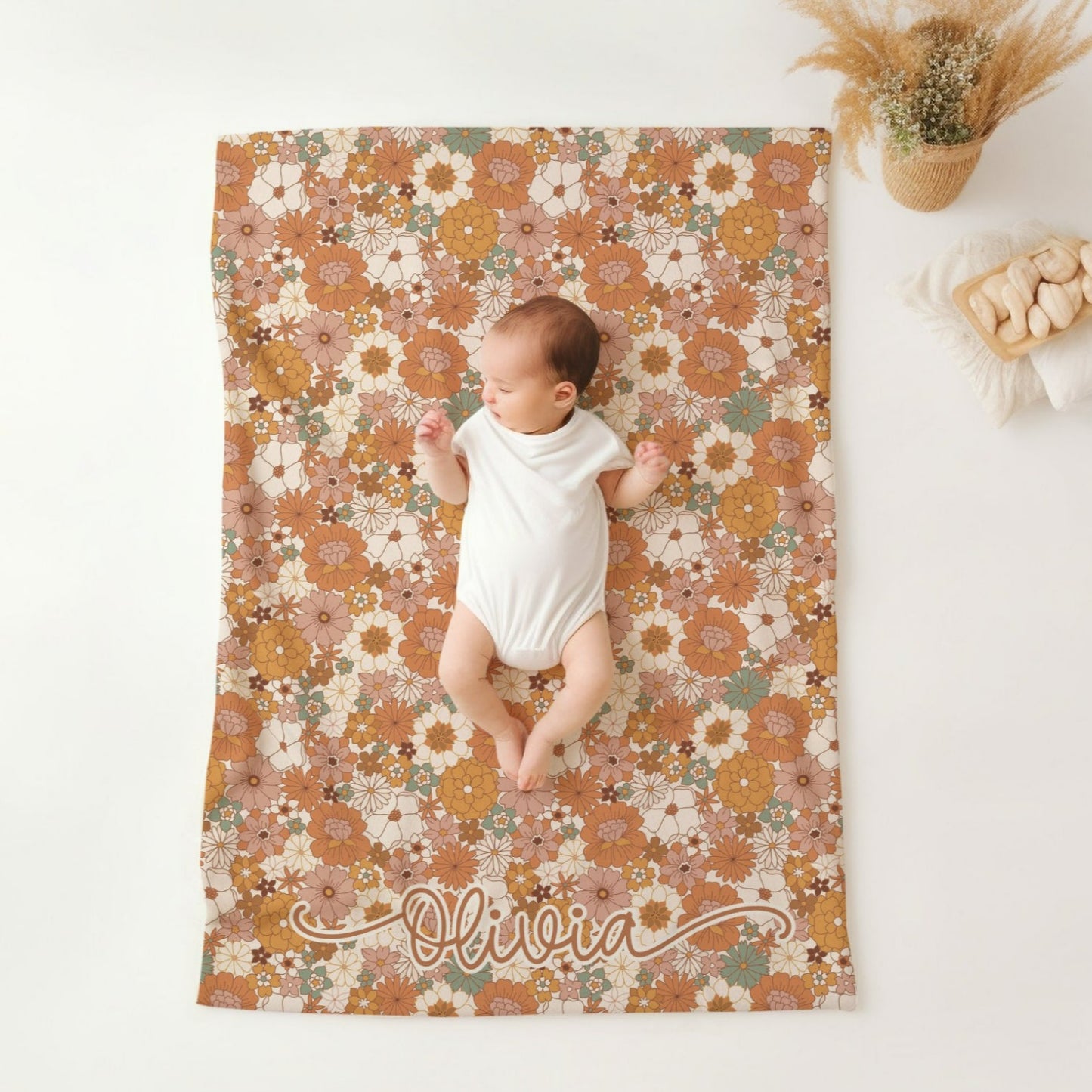Personalised Groovy Boho Flower Baby Blanket